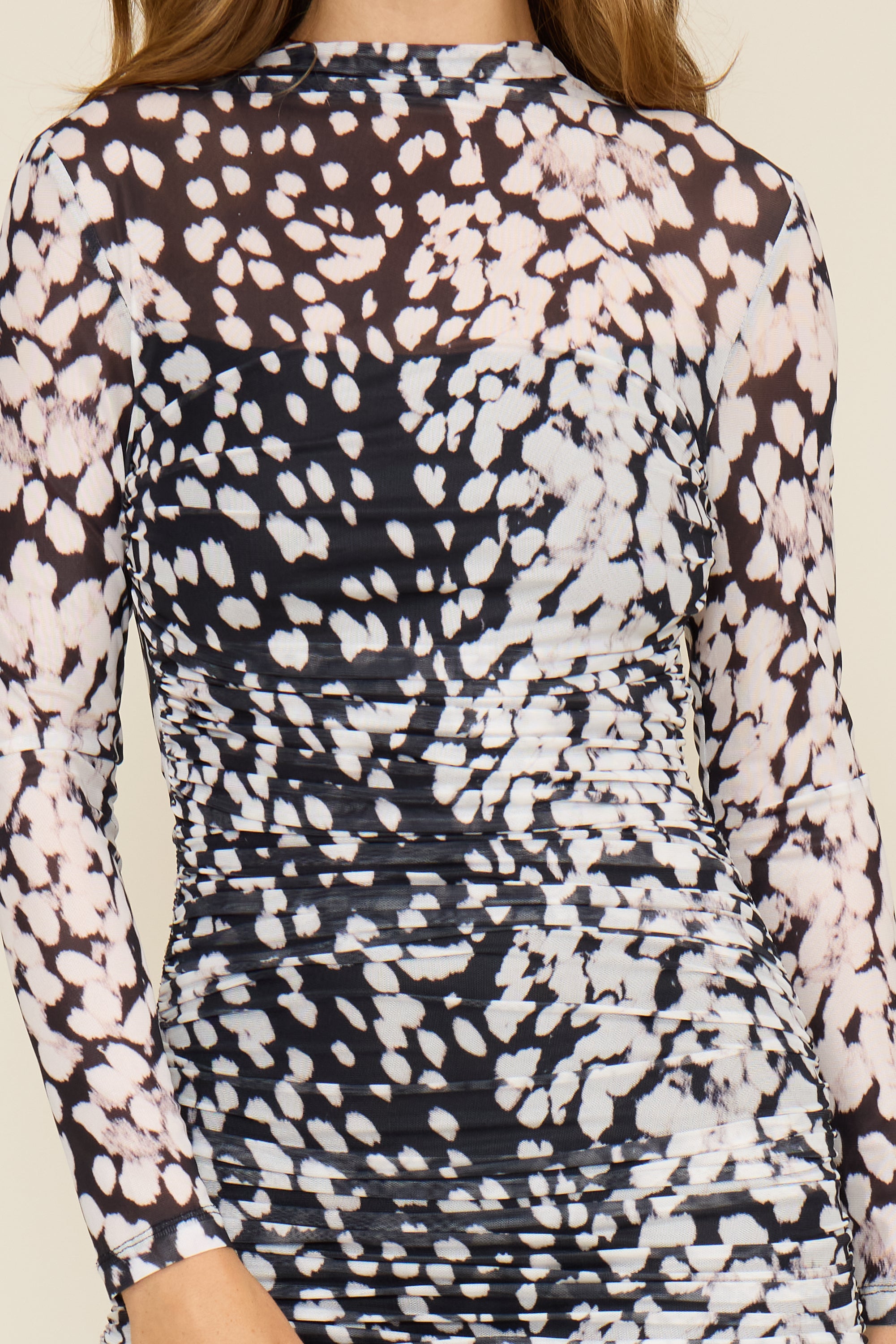 Josephine Ruched Dress - Black White