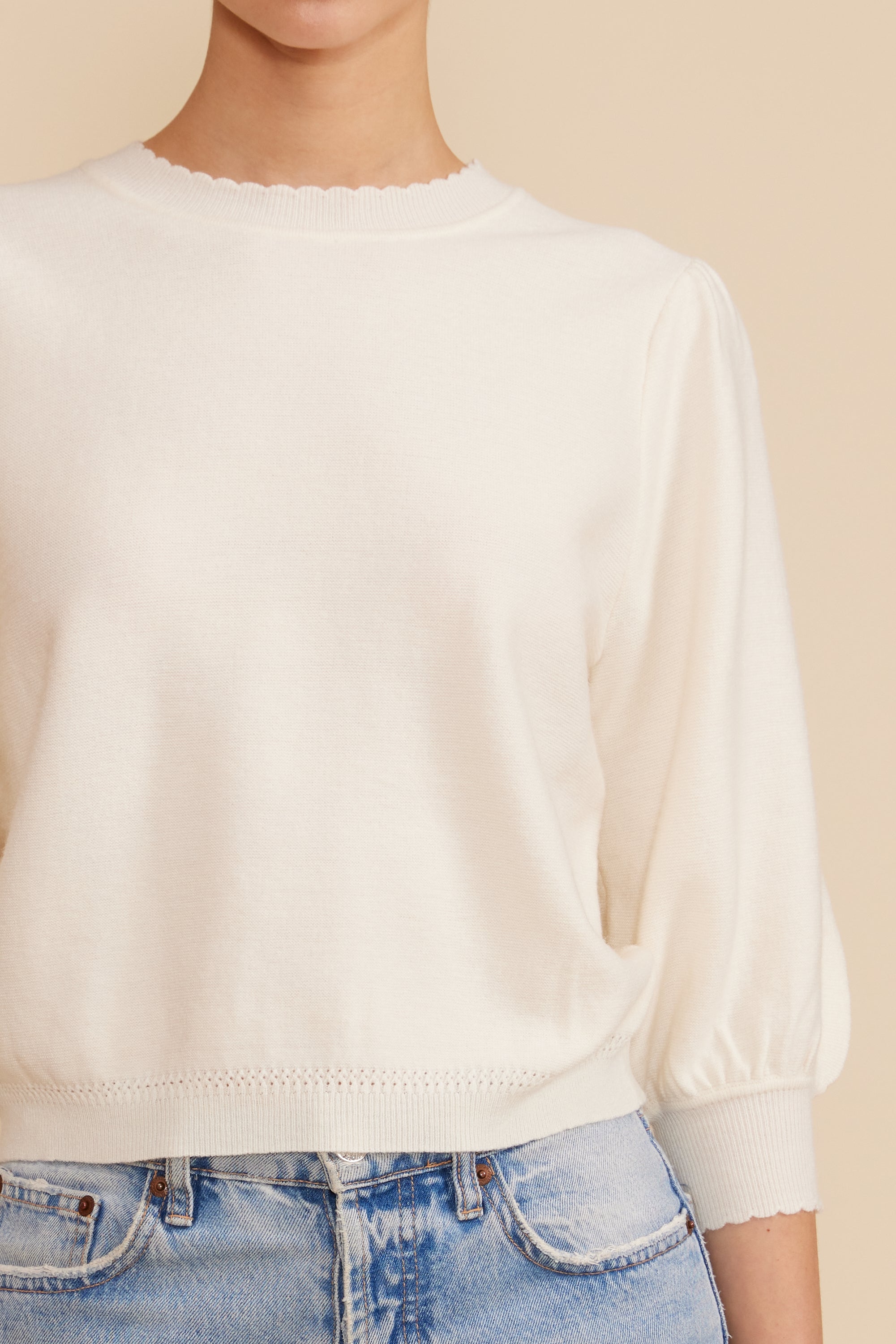 Britt Knit 3/4 SLV Top - Ivory