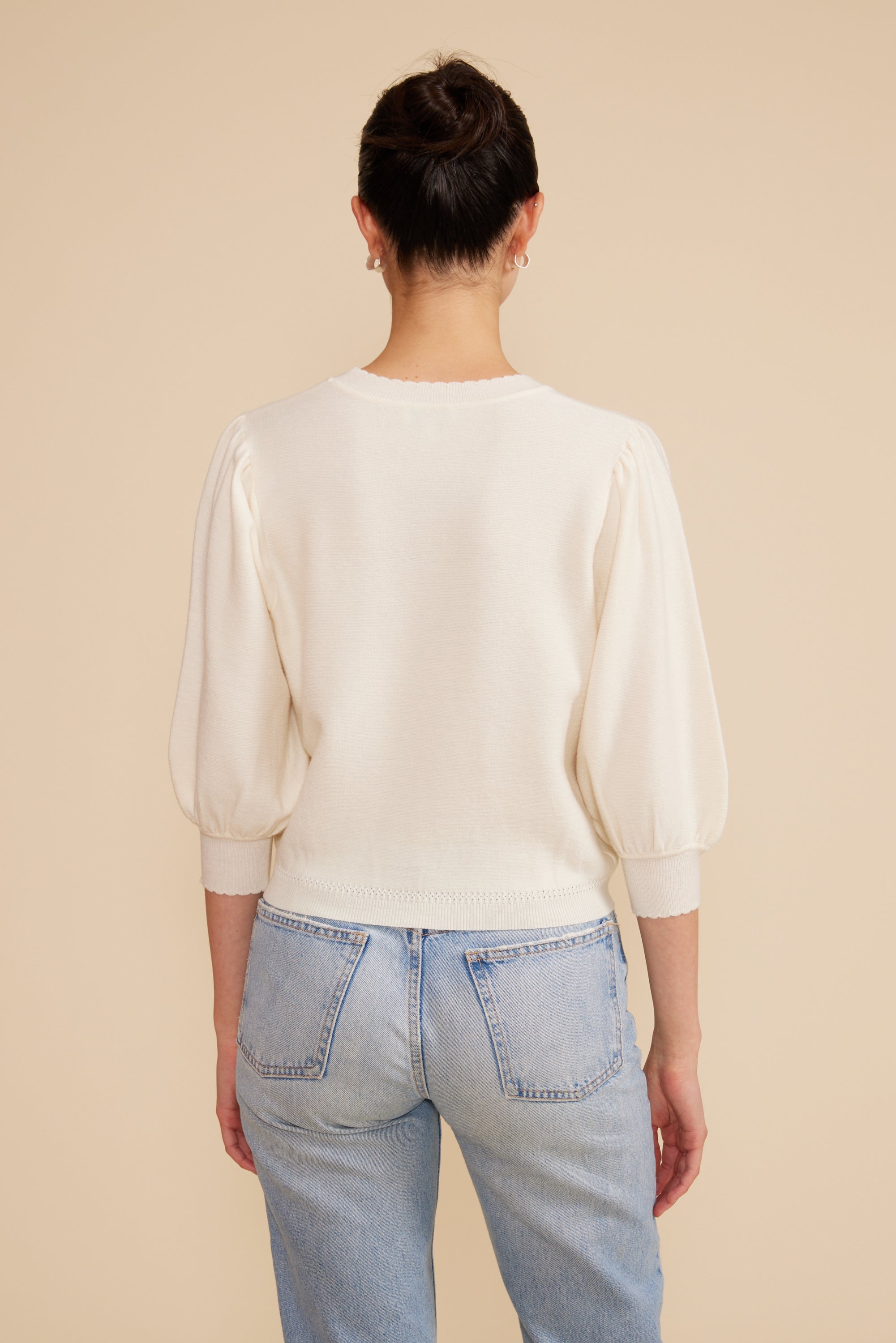 Britt Knit 3/4 SLV Top - Ivory