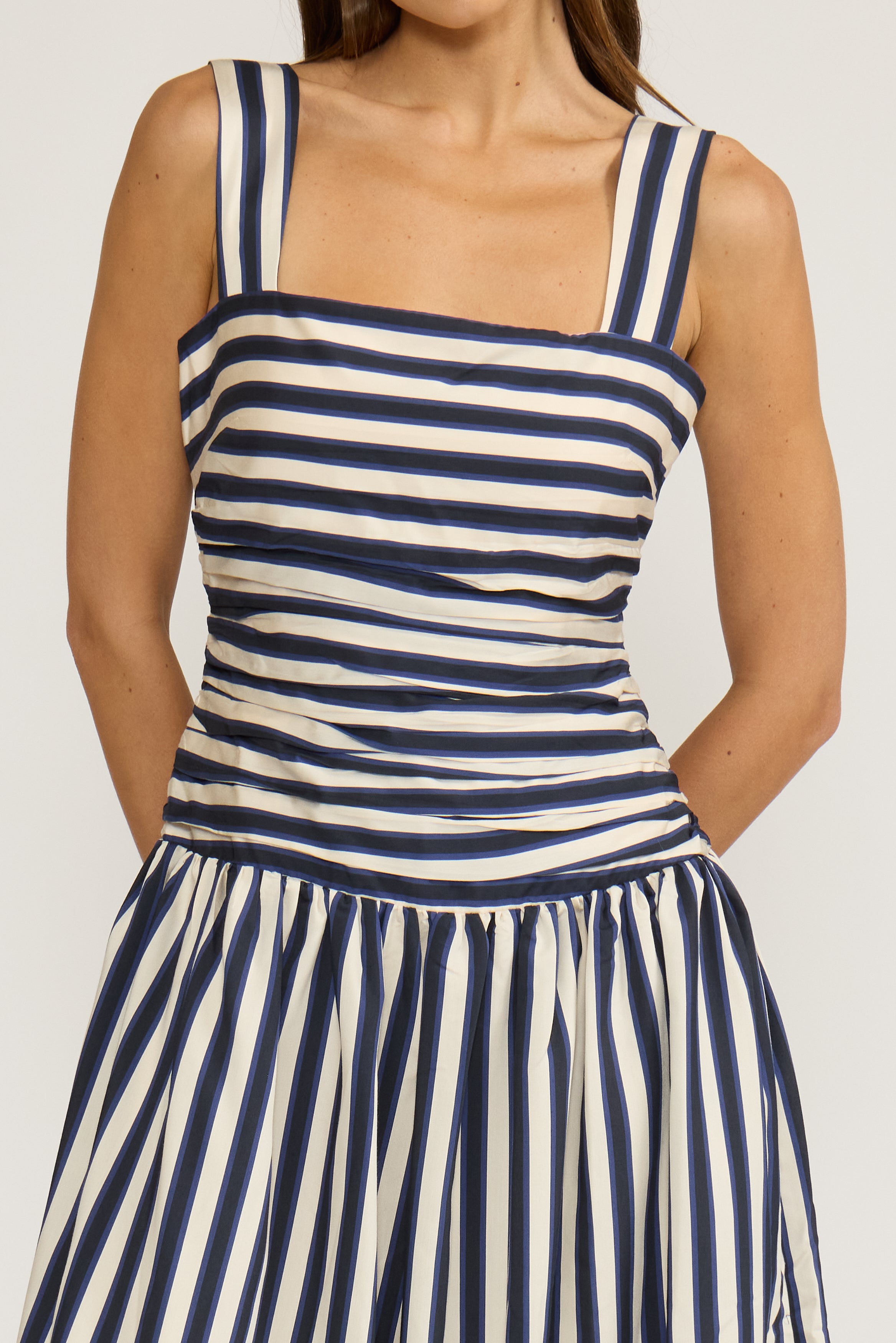 Georgie Gathered Dress - Navy Stripe