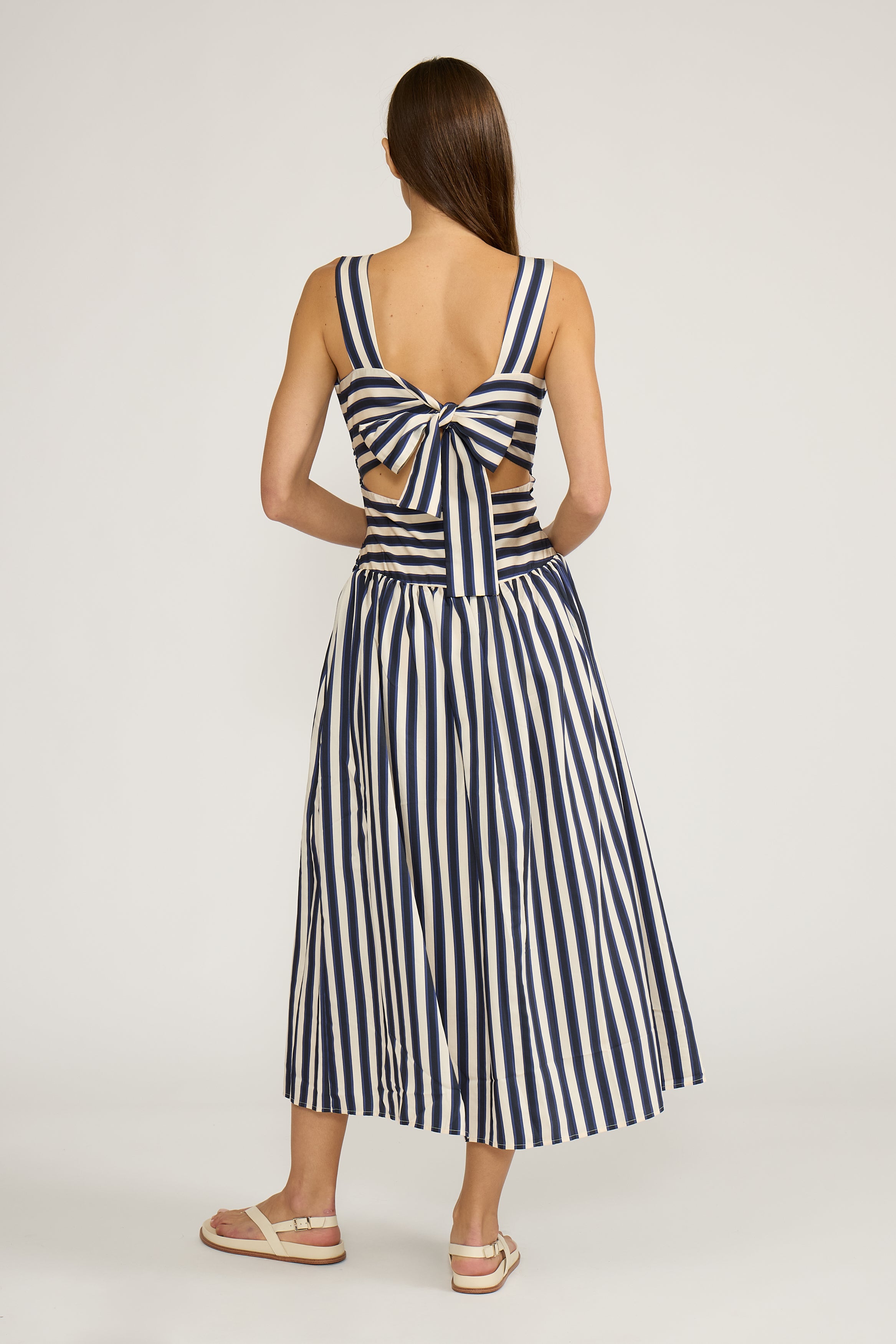 Georgie Gathered Dress - Navy Stripe