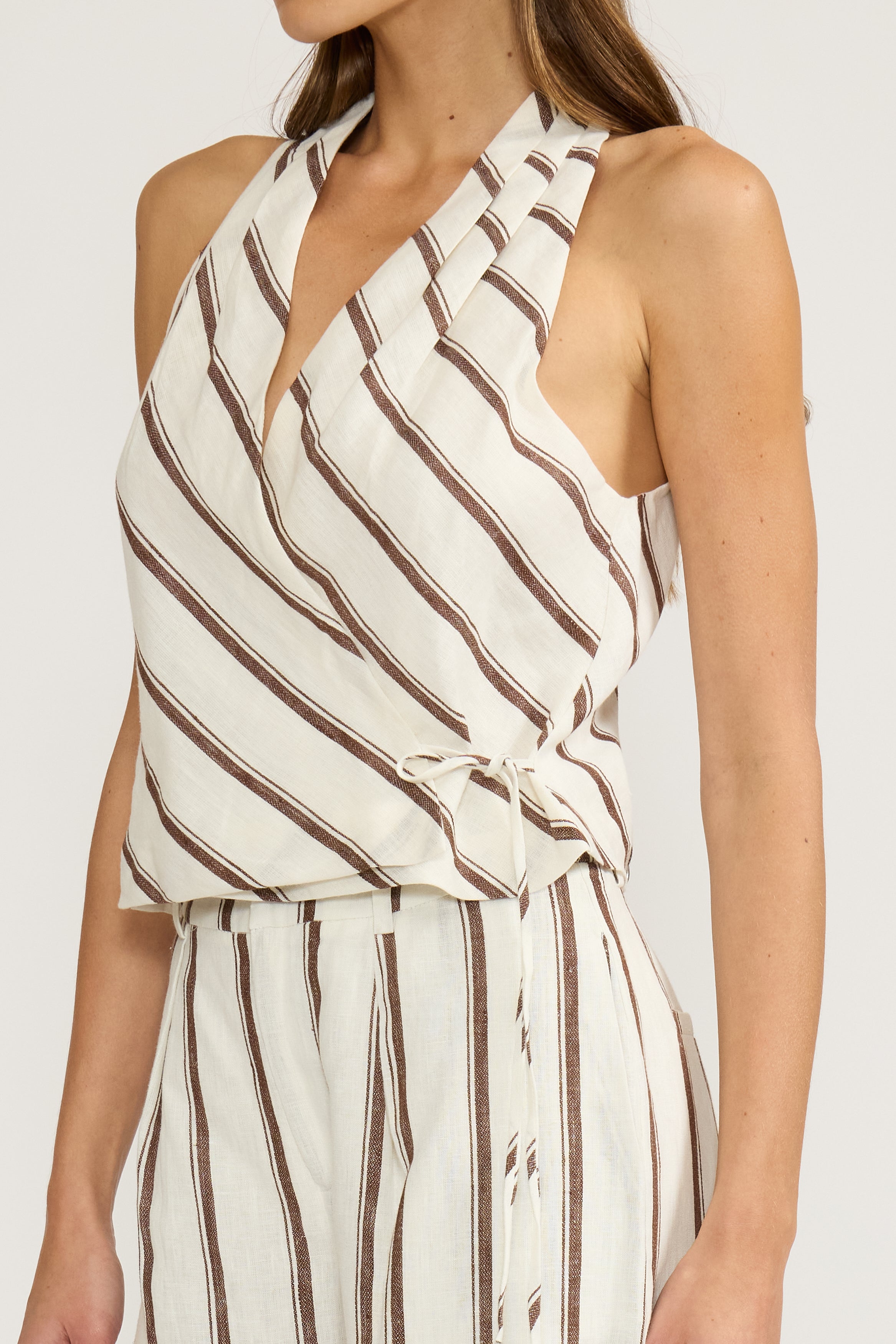 Lola Wrapover Top - White Brown