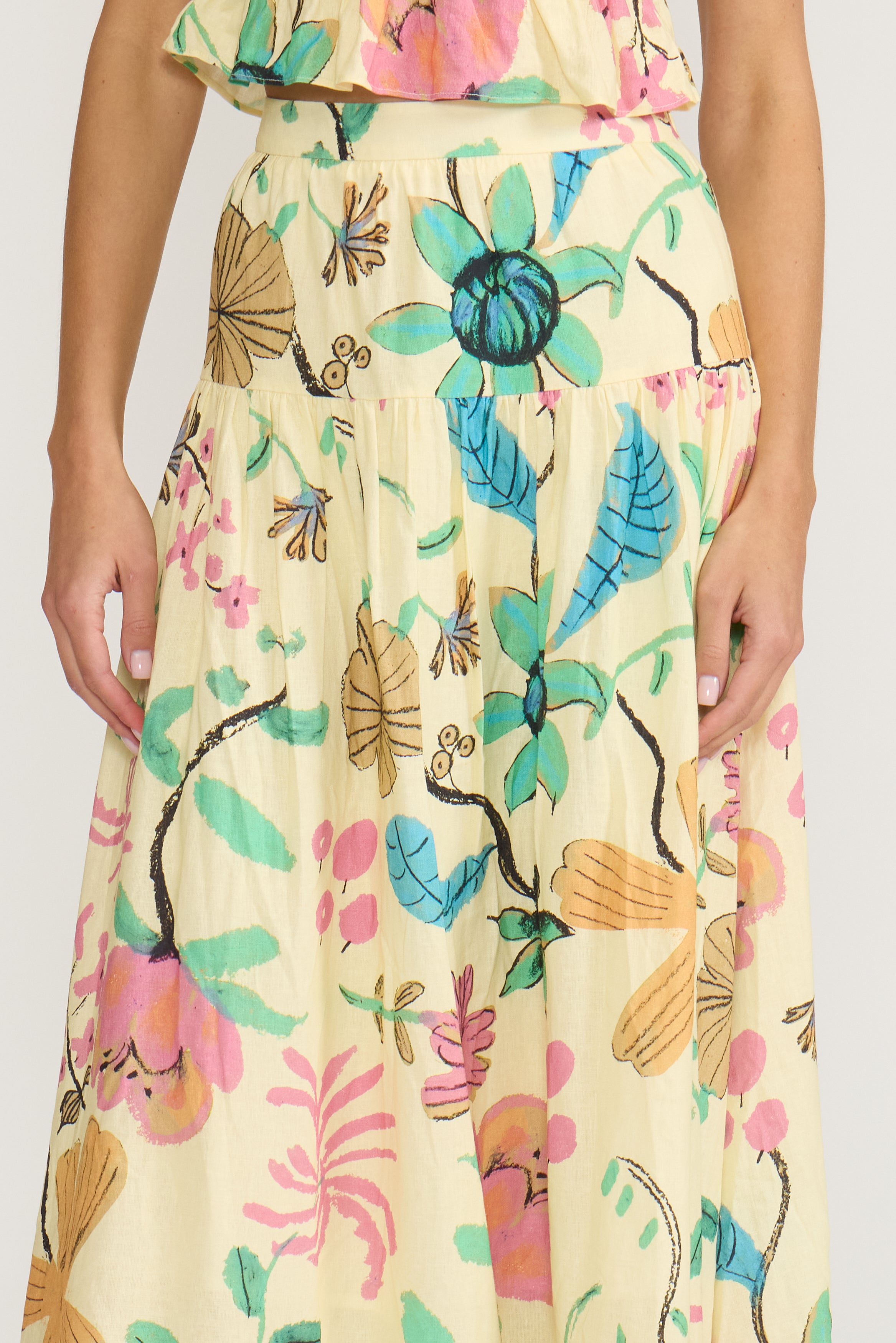 Bianca Drop Waist Skirt - Yellow Floral