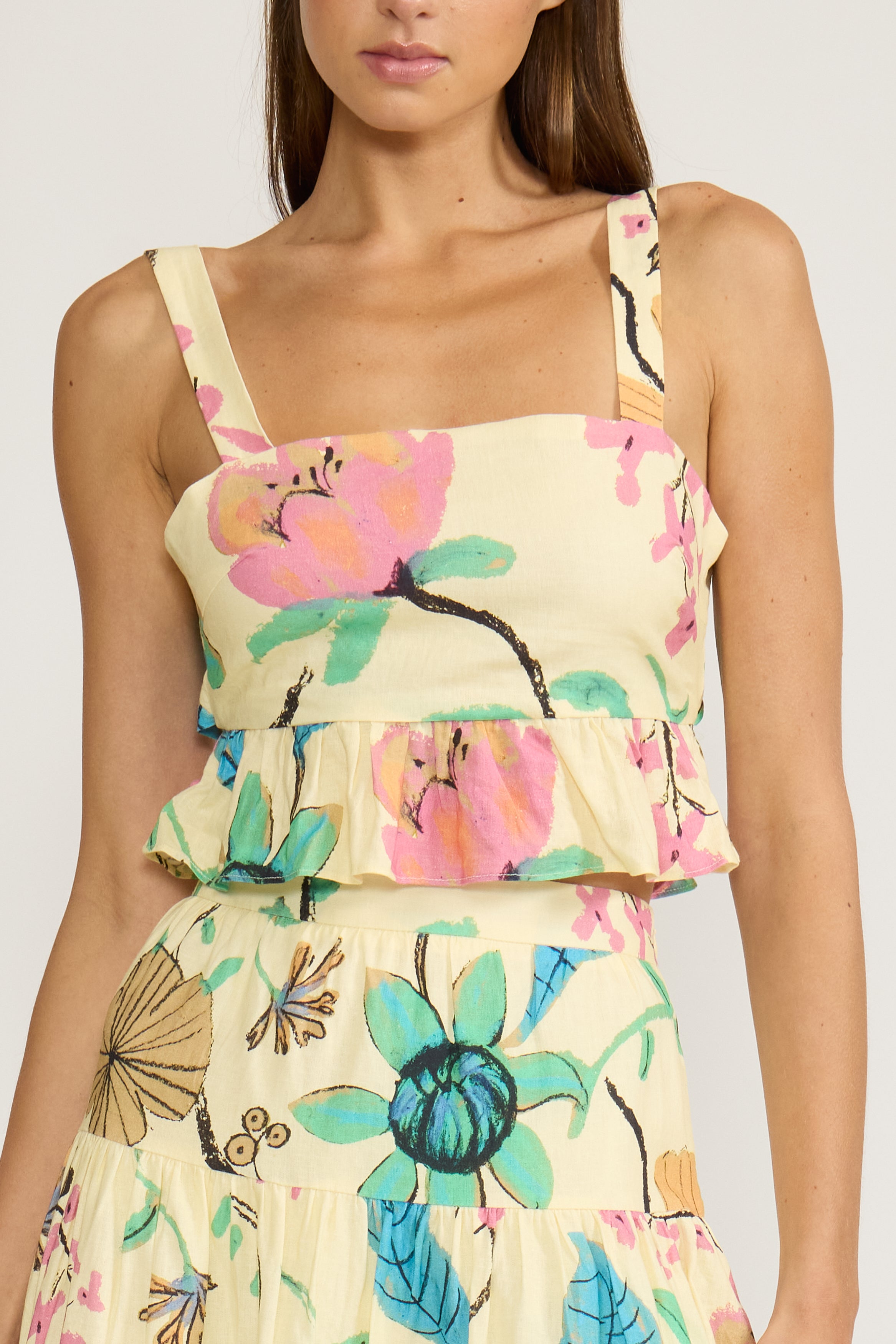 Bella Peplum Top - Yellow Floral