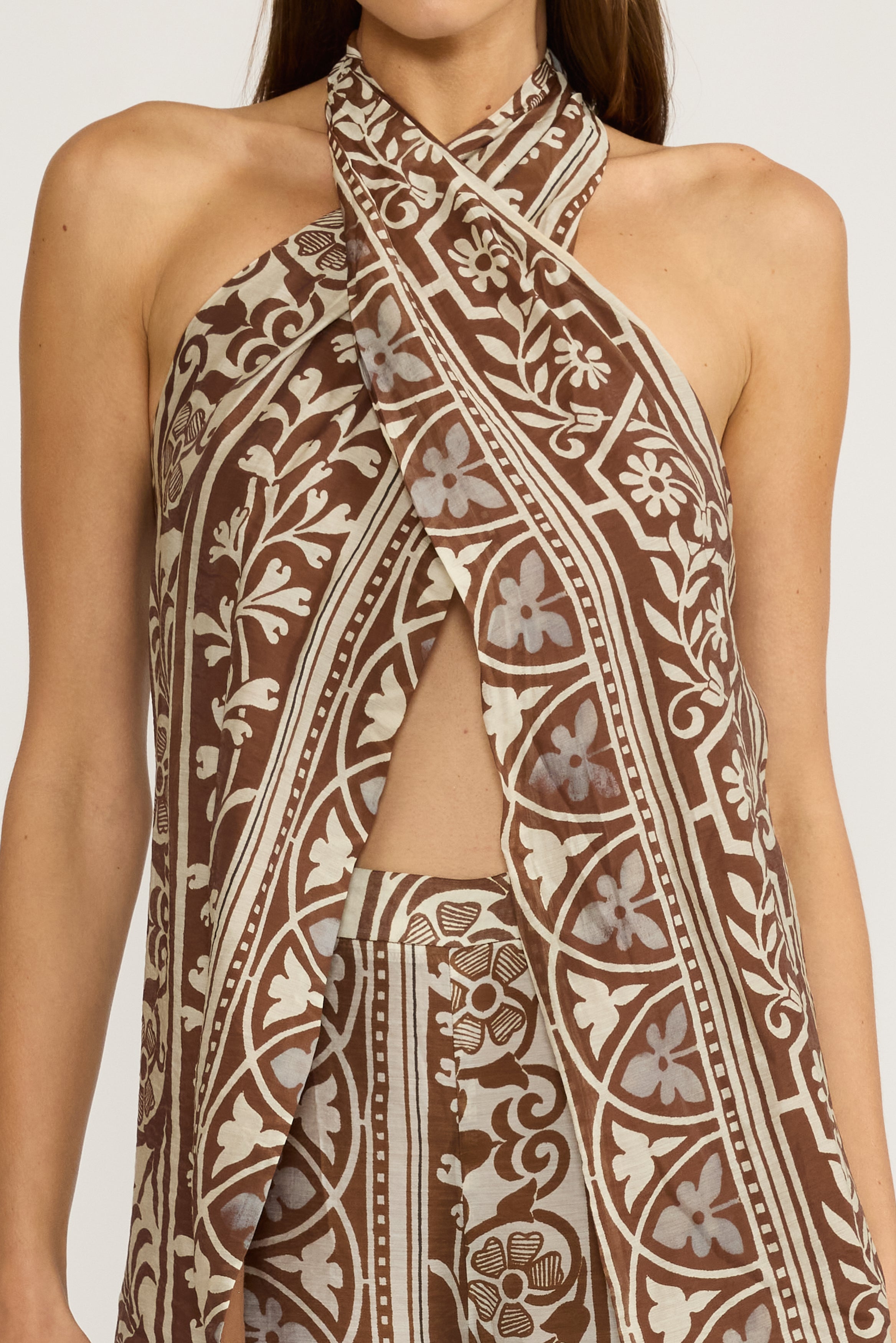 Teala Wrapover Top - Brown Cream