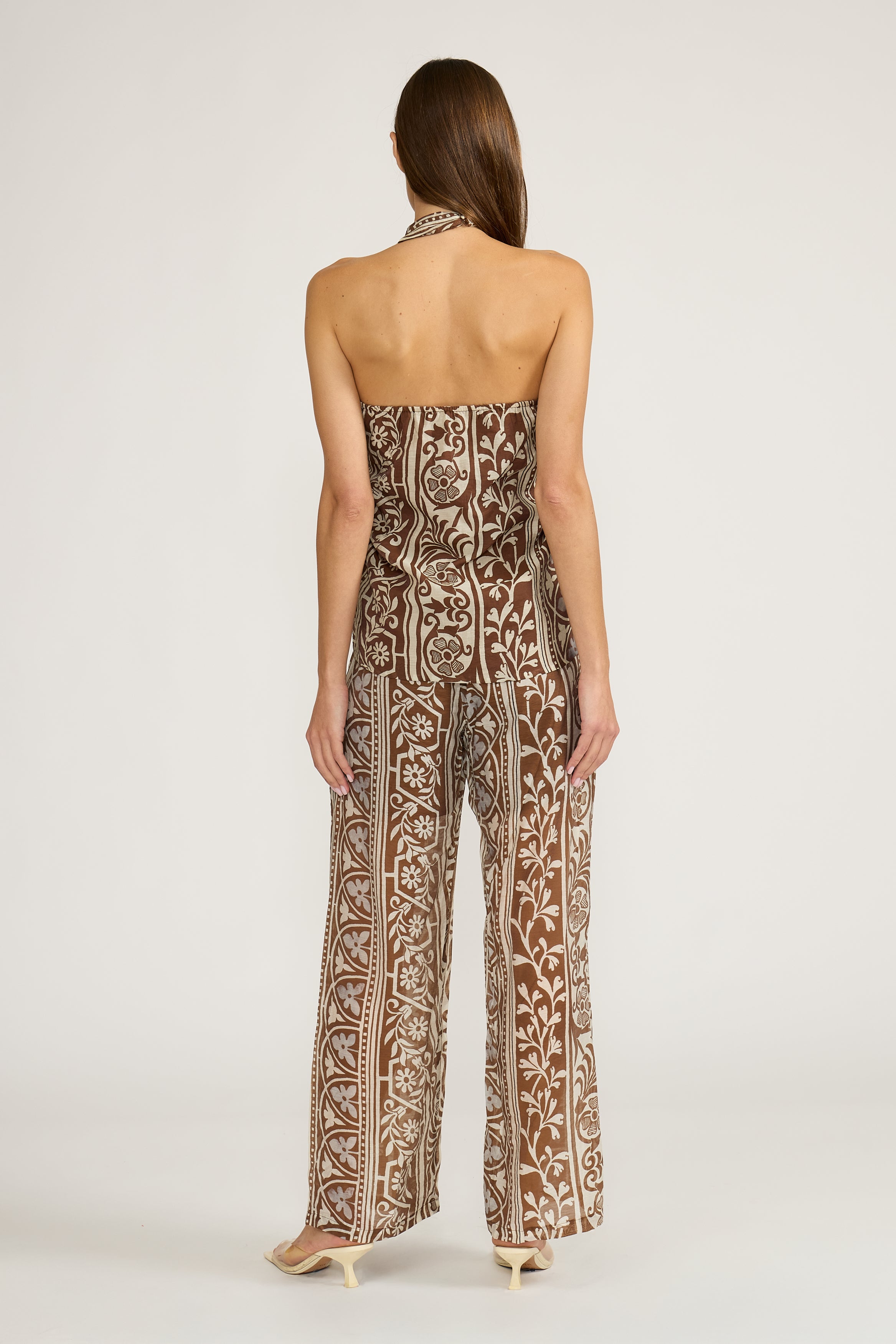 Teala Wrapover Top - Brown Cream