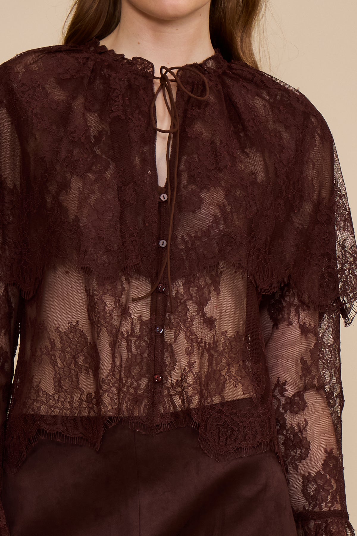 Lili Lace Capelet Top - Brown