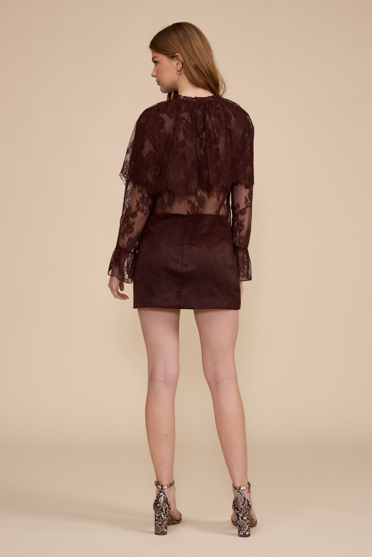 Lili Lace Capelet Top - Brown