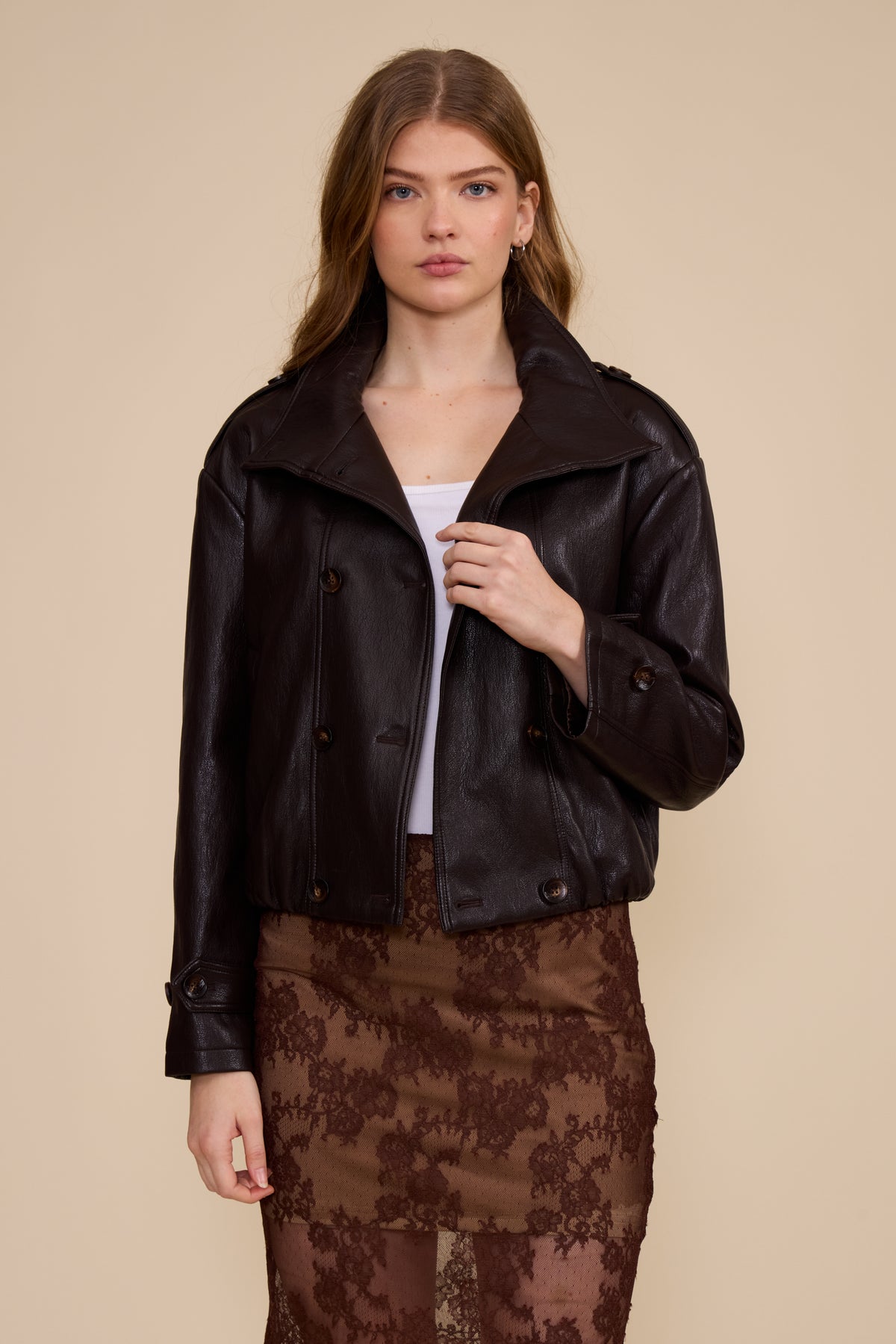 Corina Funnel Neck Jacket - Brown