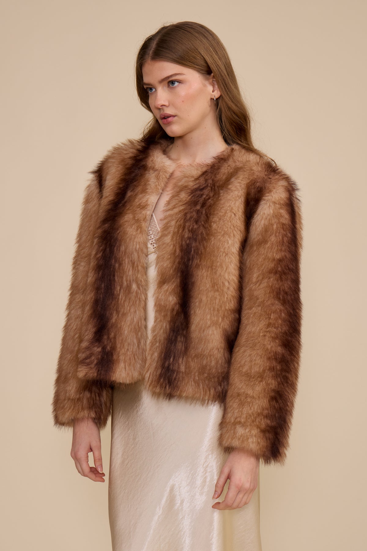 Carrie Faux Fur Jacket - Light Brown