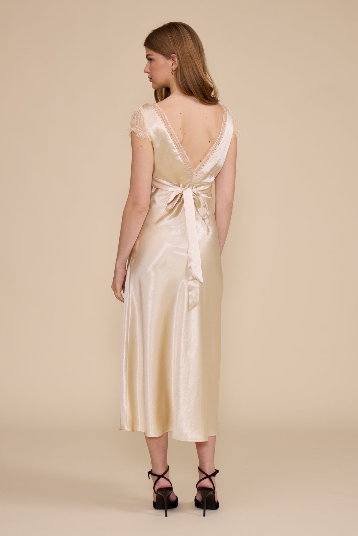 Clarabelle Lace Trim Midi Dress - Ivory