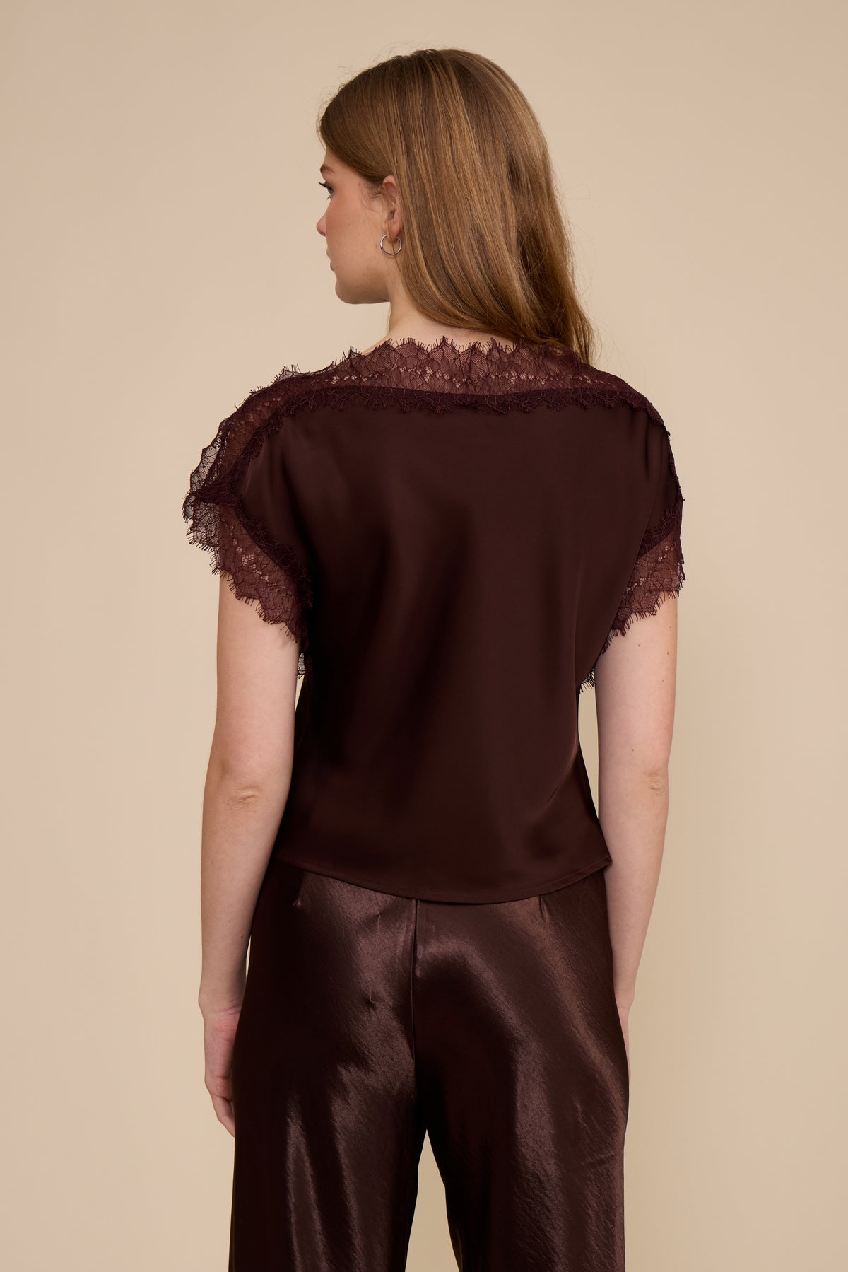 Chris Lace Trim Top - Brown
