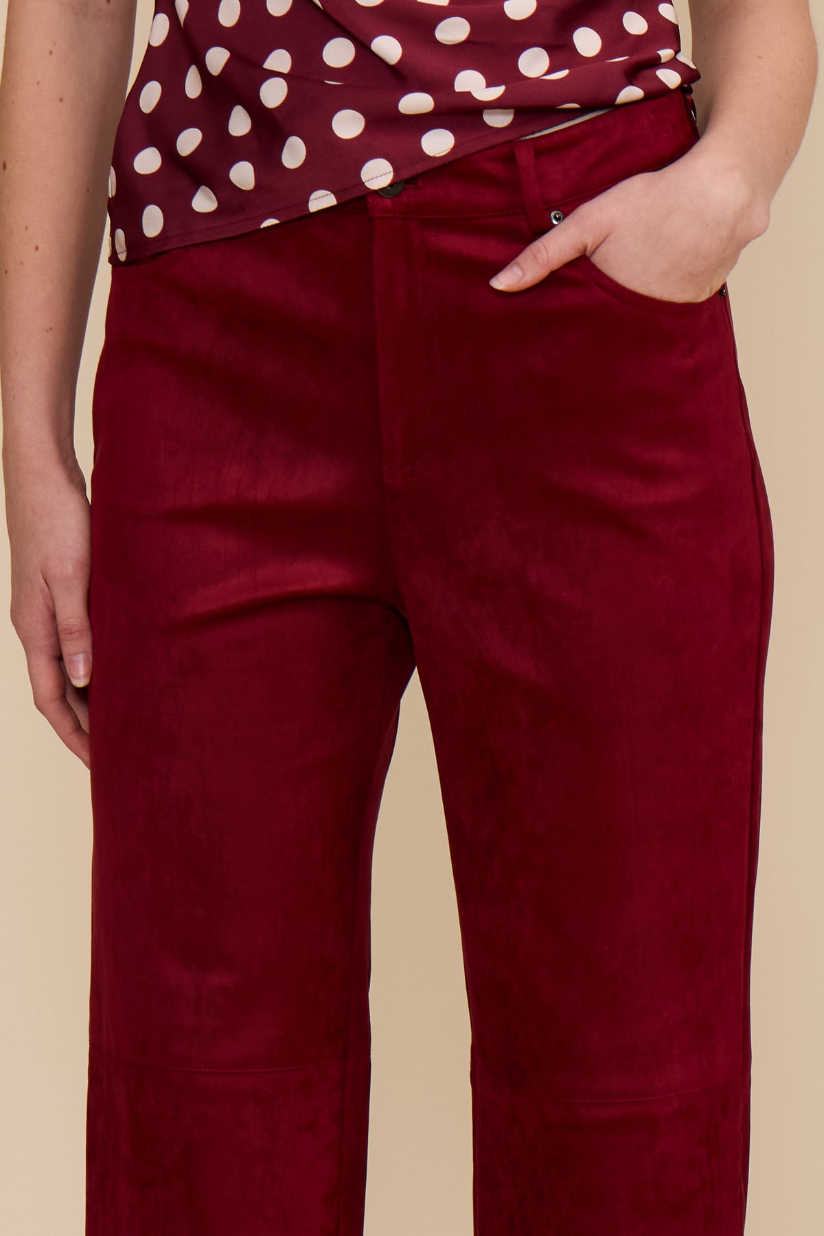 Vea Faux Suede Pant - Deep Merlot