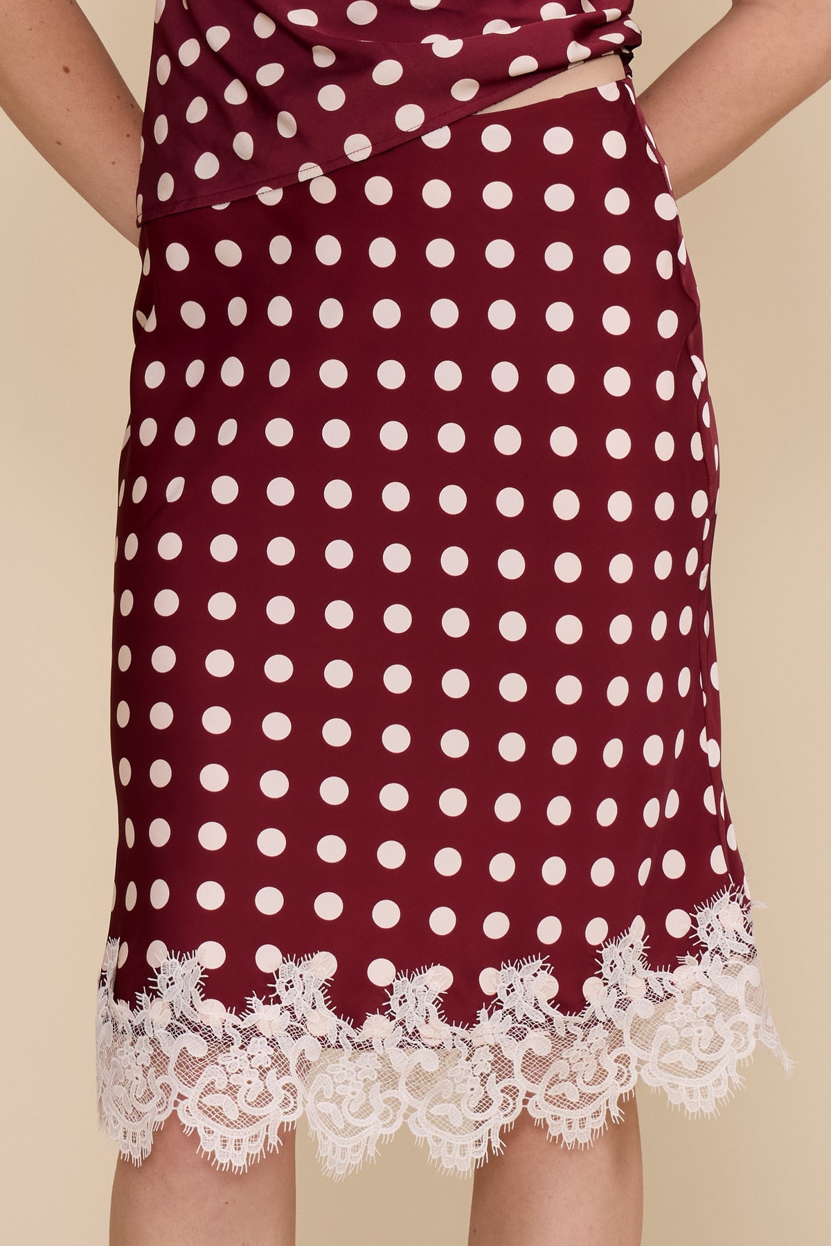 Sadie Bias Lace Trim Skirt - Red Cream