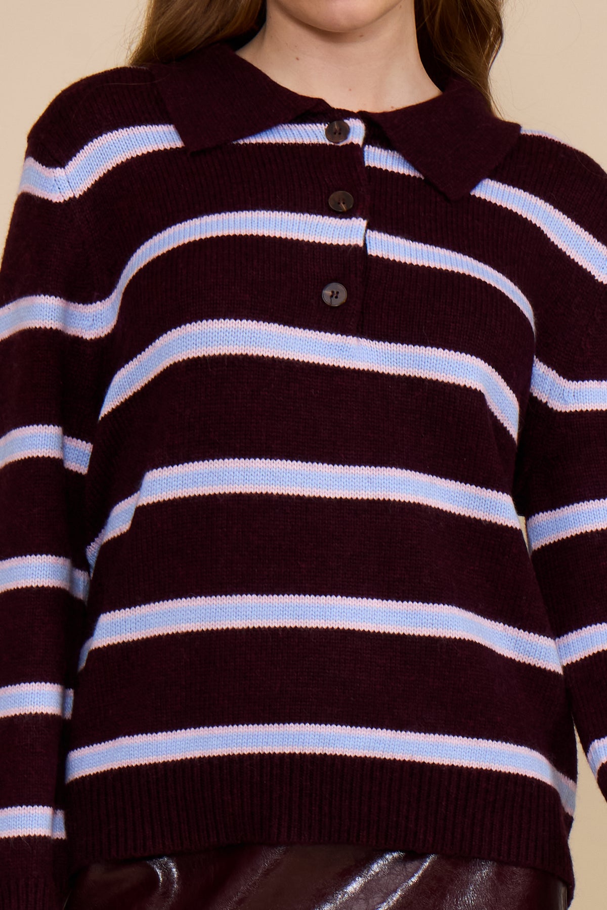 Bailey Relaxed Polo Sweater - Burgundy Multi