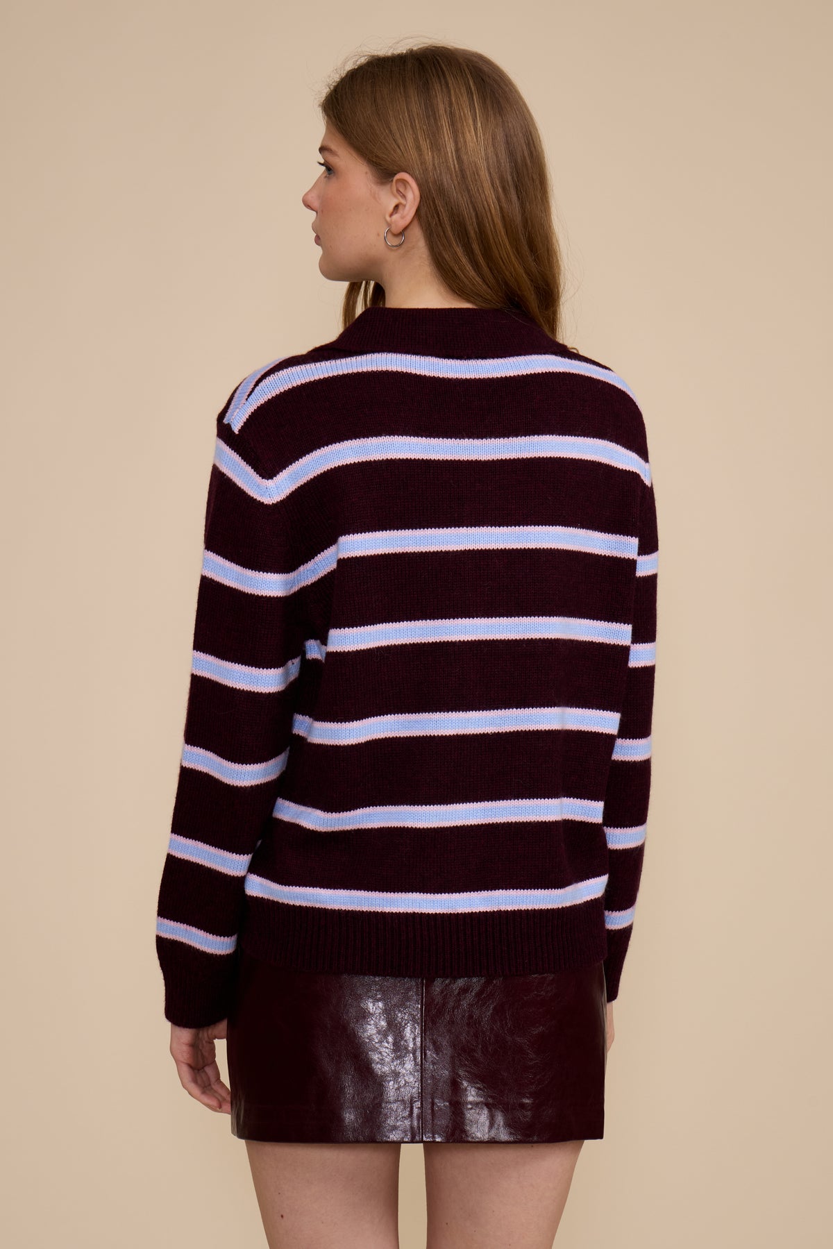 Bailey Relaxed Polo Sweater - Burgundy Multi