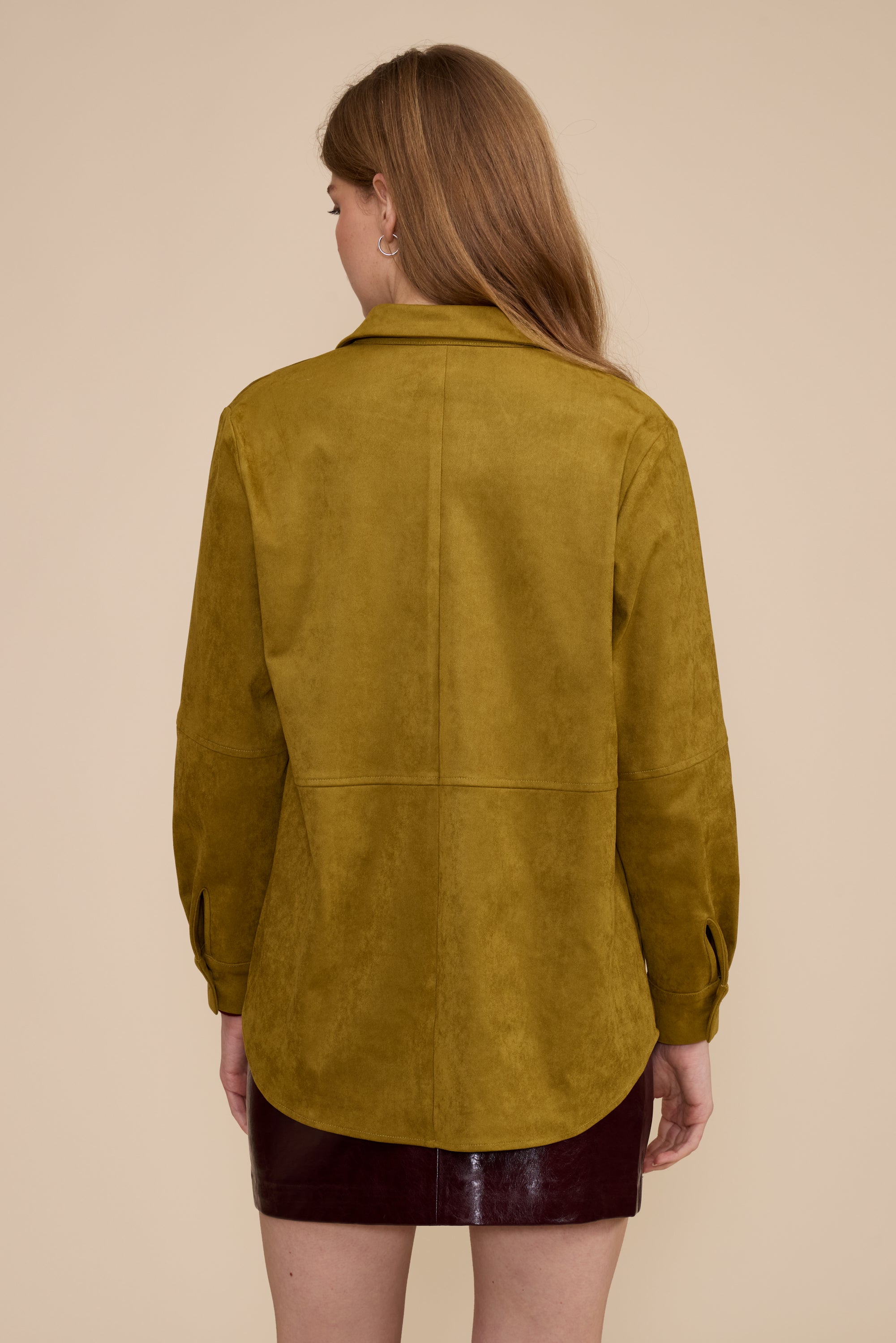 Paloma Faux Suede Shirt Jacket - Chartreuse