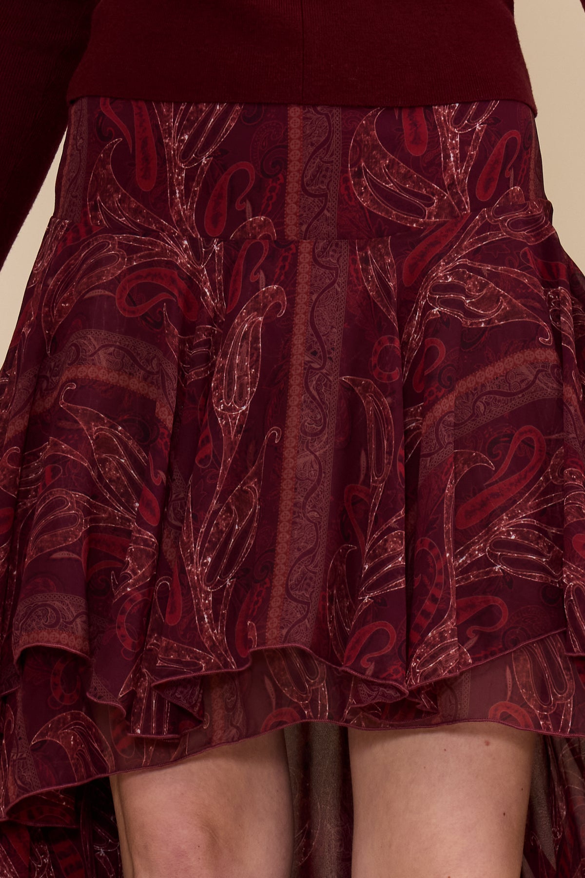 Britney High Low Skirt - Burgundy Multi