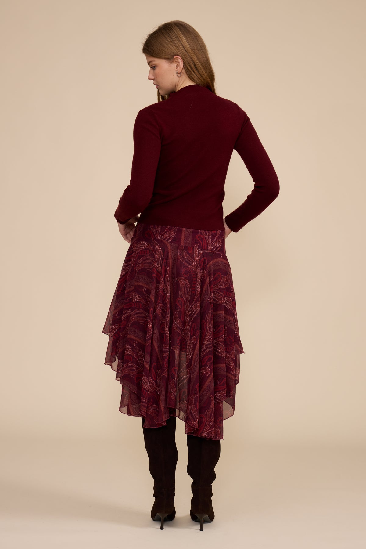 Britney High Low Skirt - Burgundy Multi