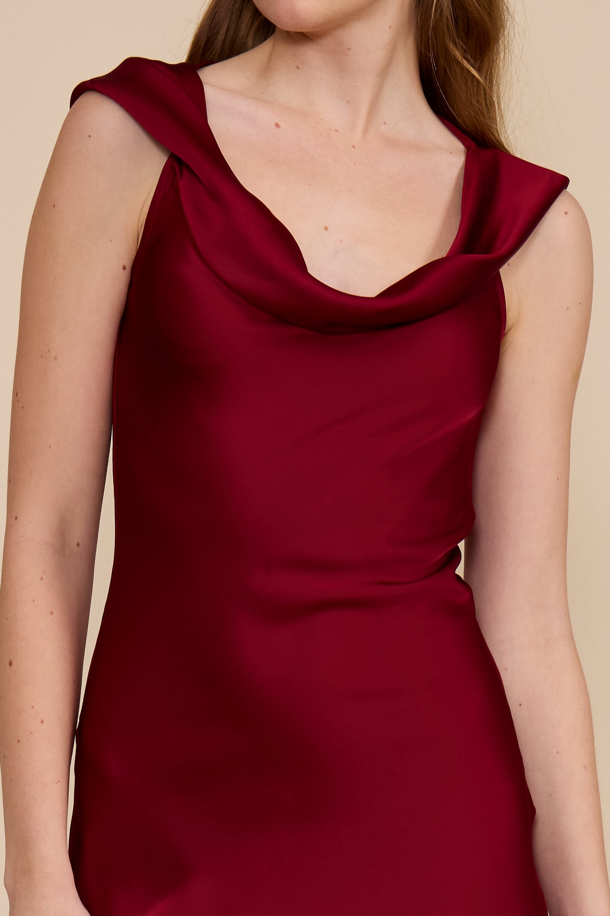 Mireya Satin Cowl Neck Dress - Deep Merlot