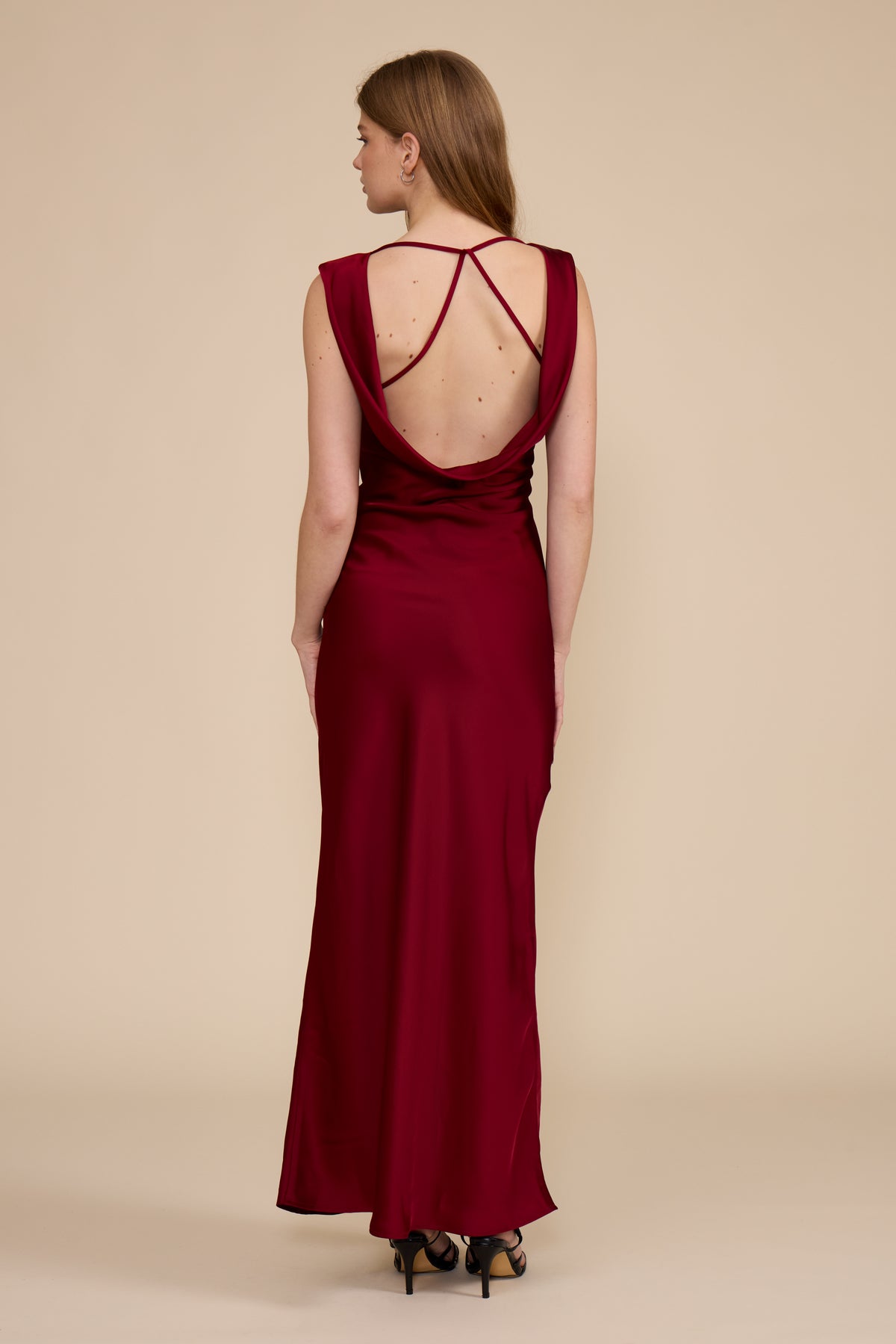 Mireya Satin Cowl Neck Dress - Deep Merlot