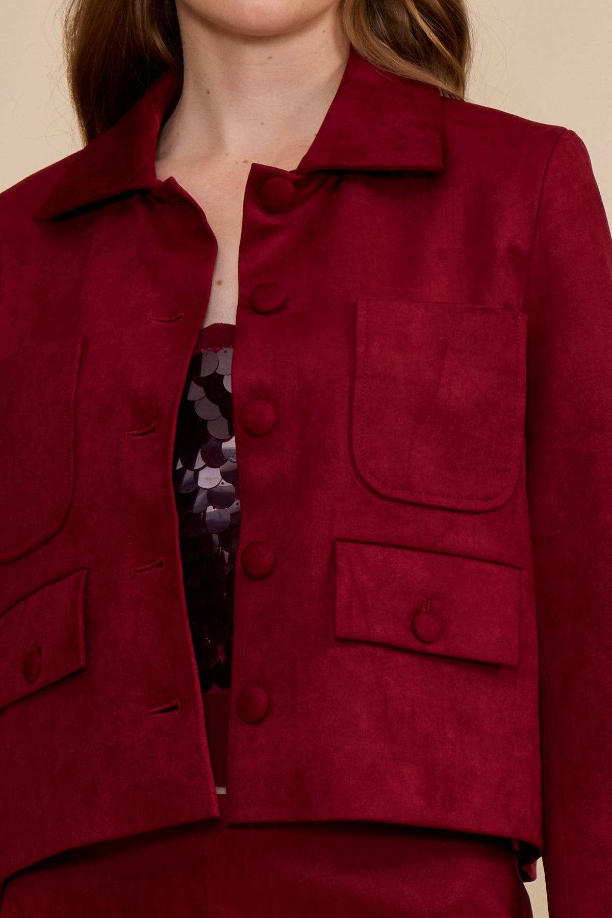 Brynn Faux Suede Jacket - Deep Merlot