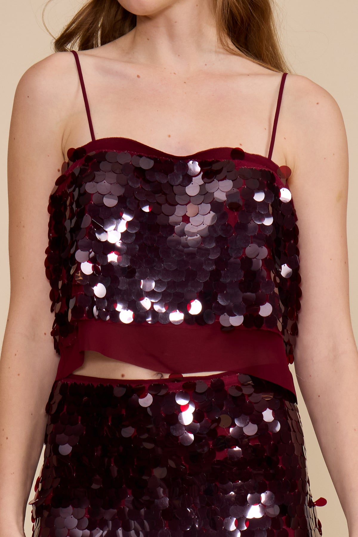 Carlota Sequin Top - Deep Merlot