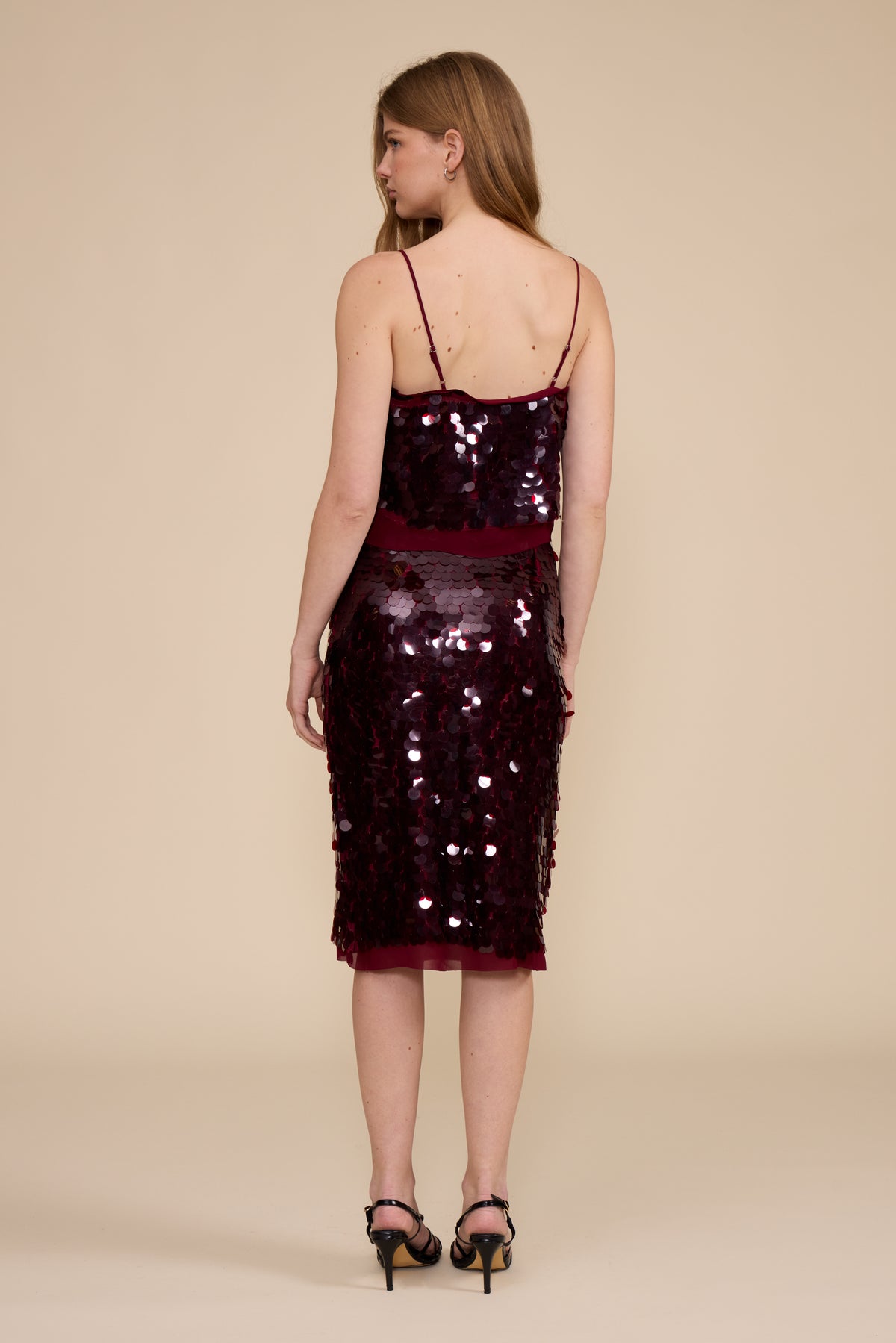 Twiggy Midi Sequin Skirt - Deep Merlot