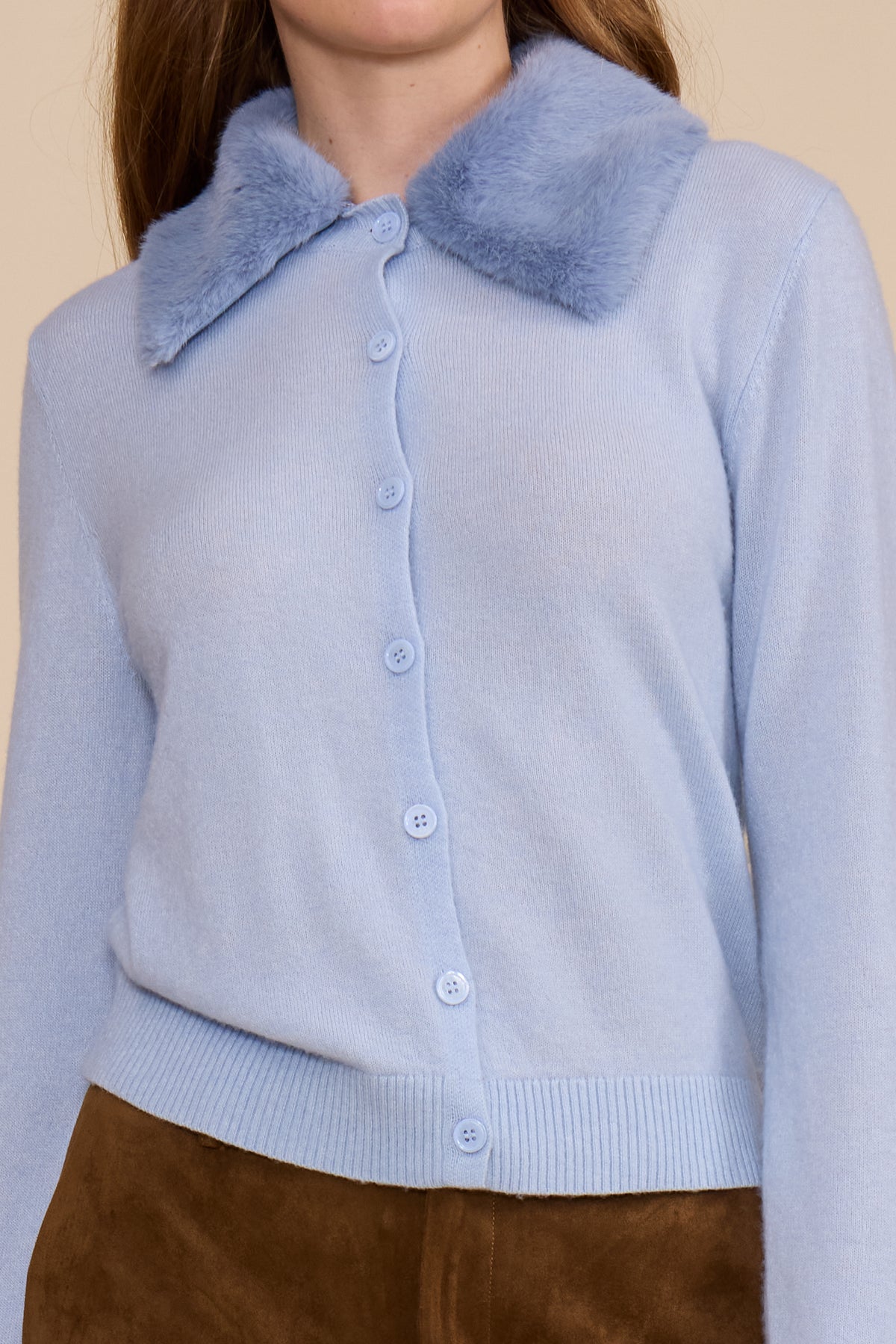 Erica Faux Fur Cardigan - Light Blue