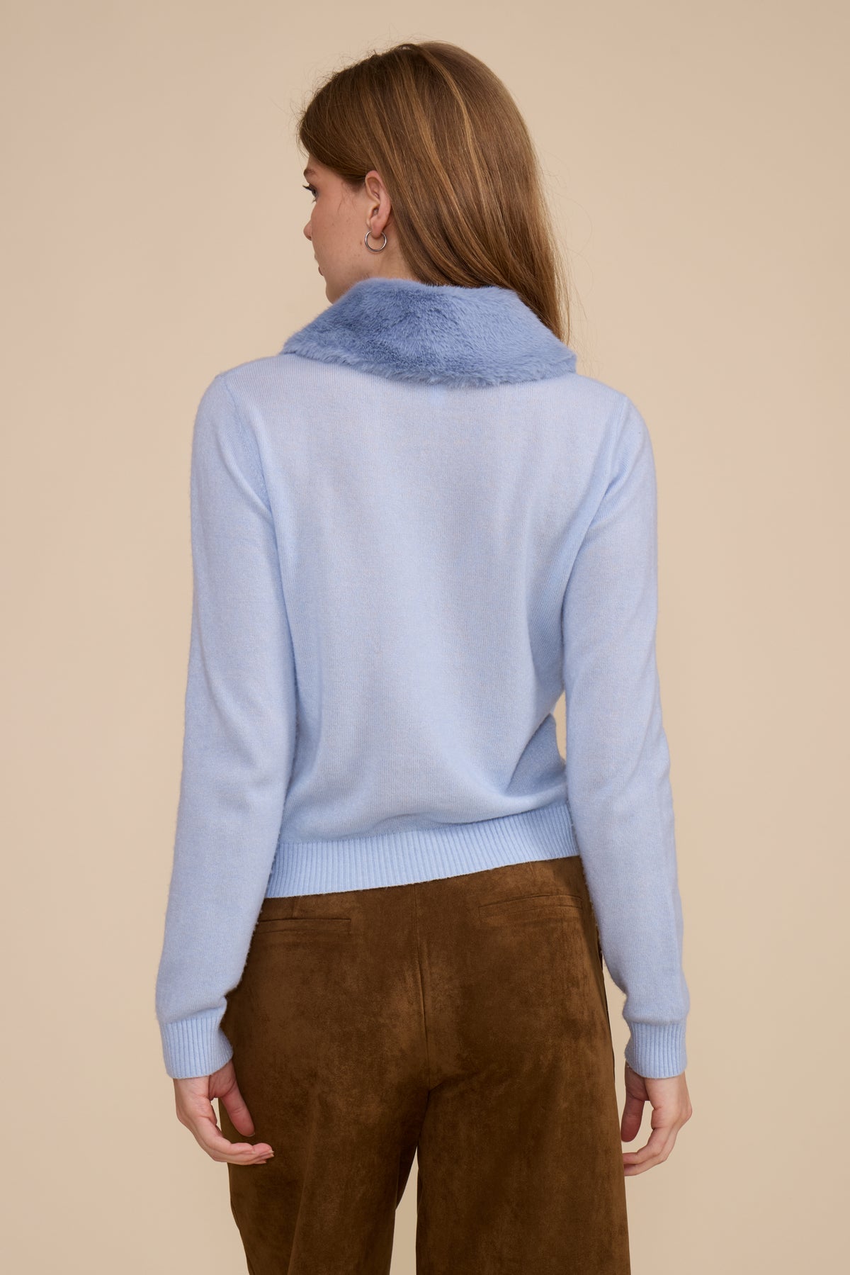 Erica Faux Fur Cardigan - Light Blue