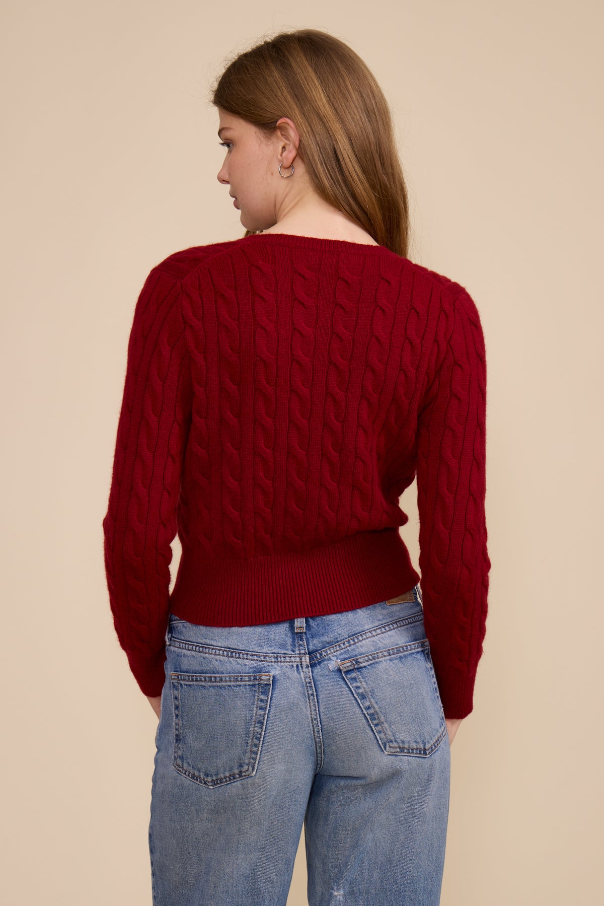 Delia Cable Knit Cardigan - Deep Merlot