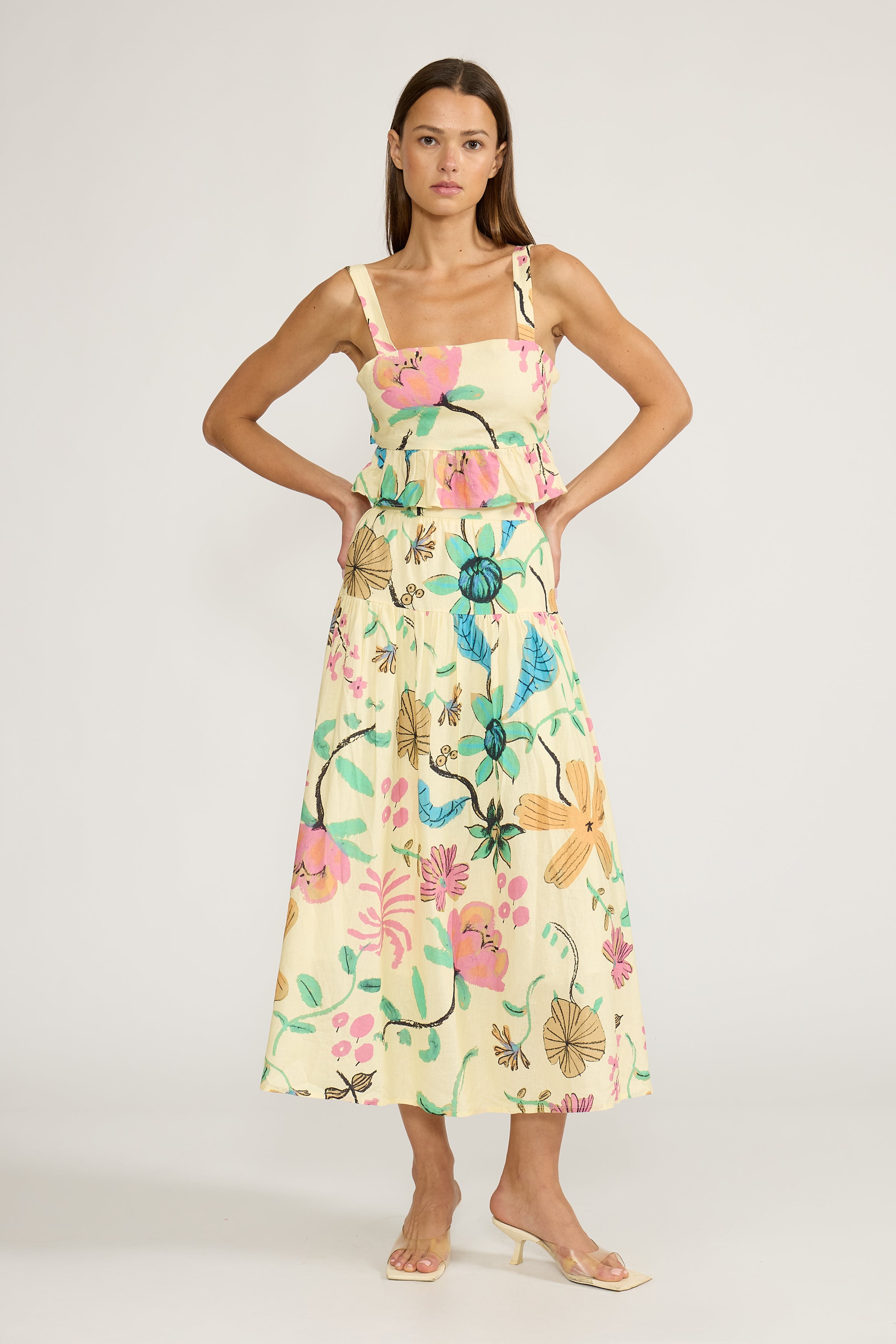 Lucy Paris-Bella Peplum top - Yellow Floral
