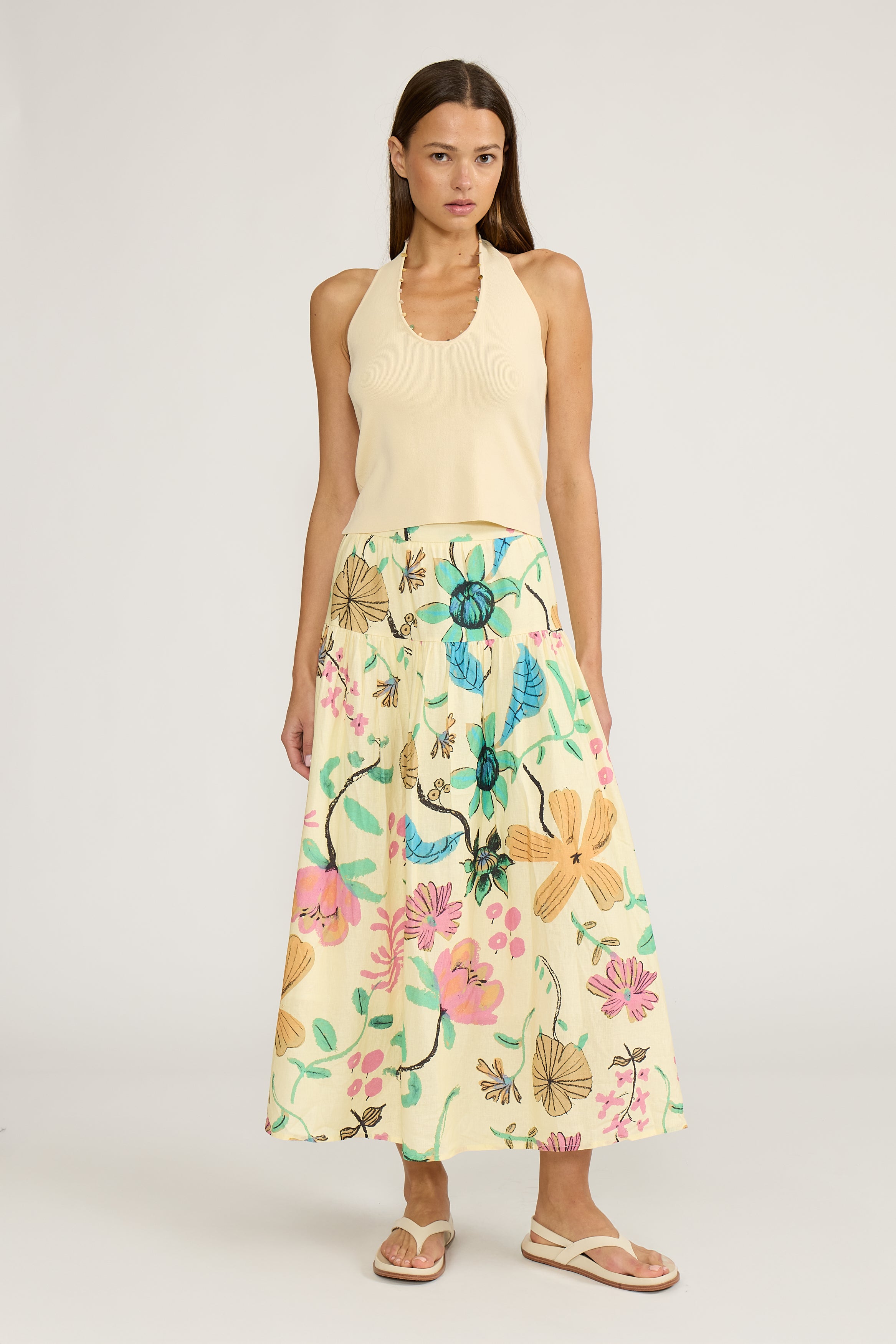 Lucy Paris-Bianca Drop Waist Skirt - Yellow Floral