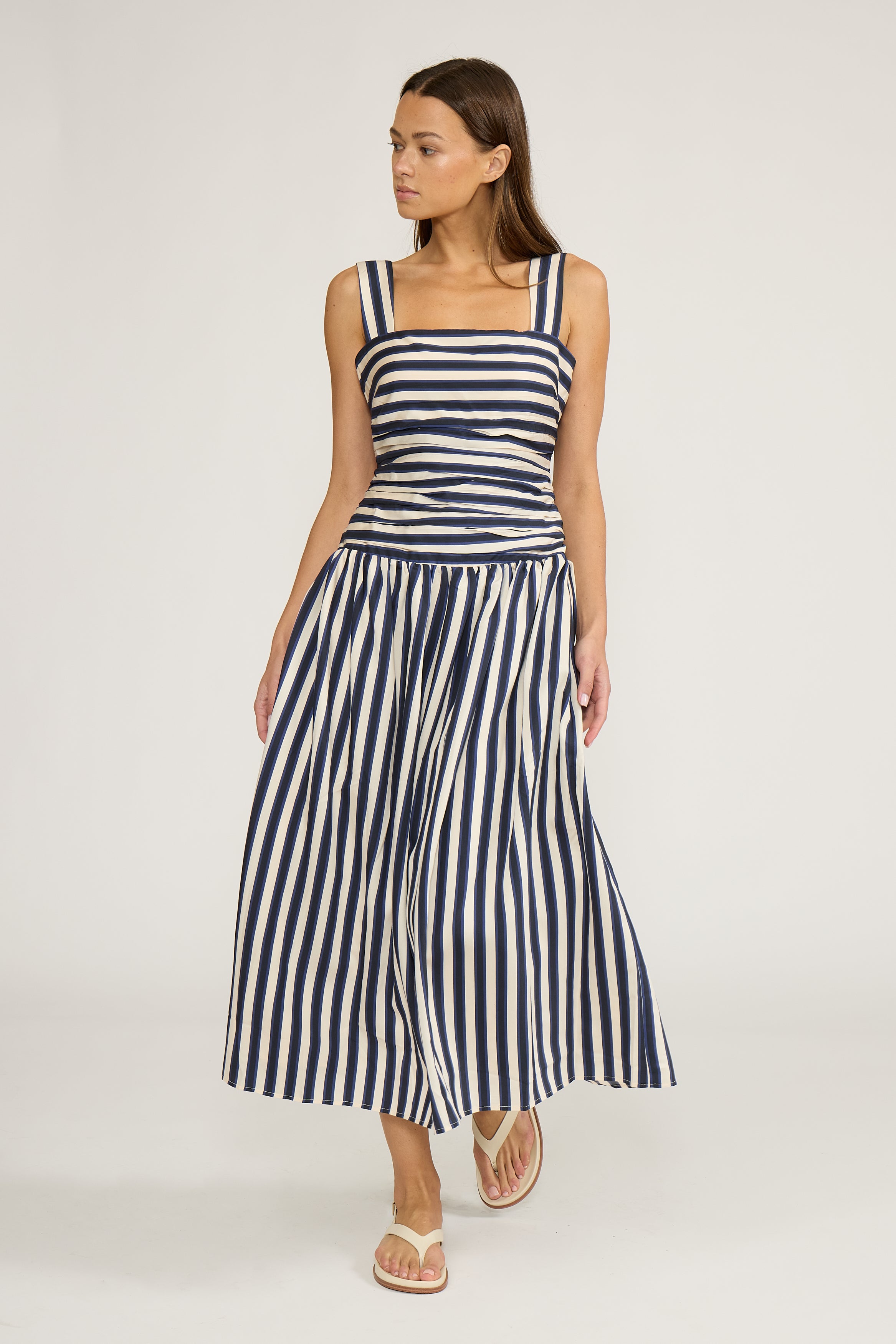 Lucy Paris-Georgie Gathered Dress - Navy Stripe