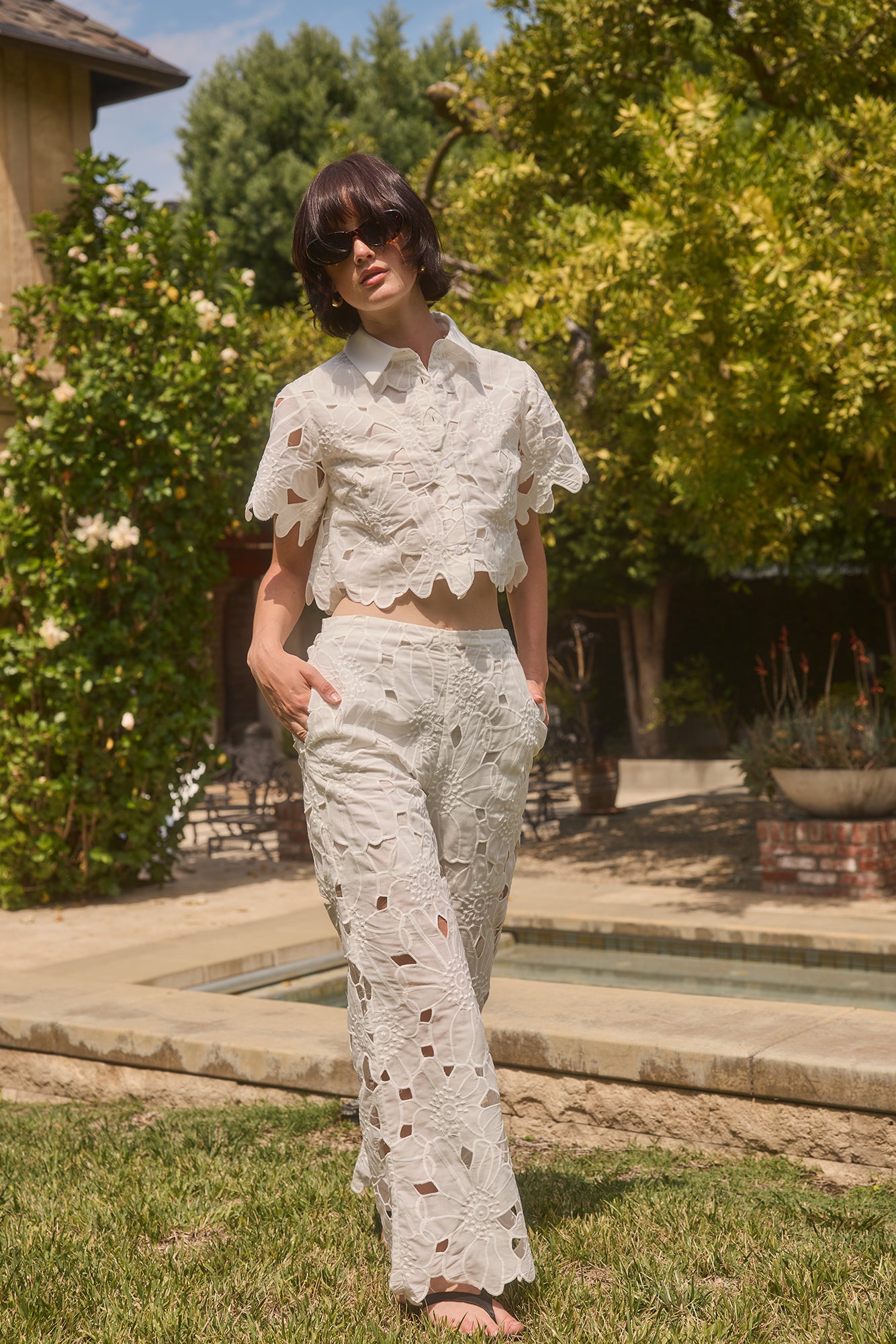 Lucy Paris-Jane Eyelet Pants - White