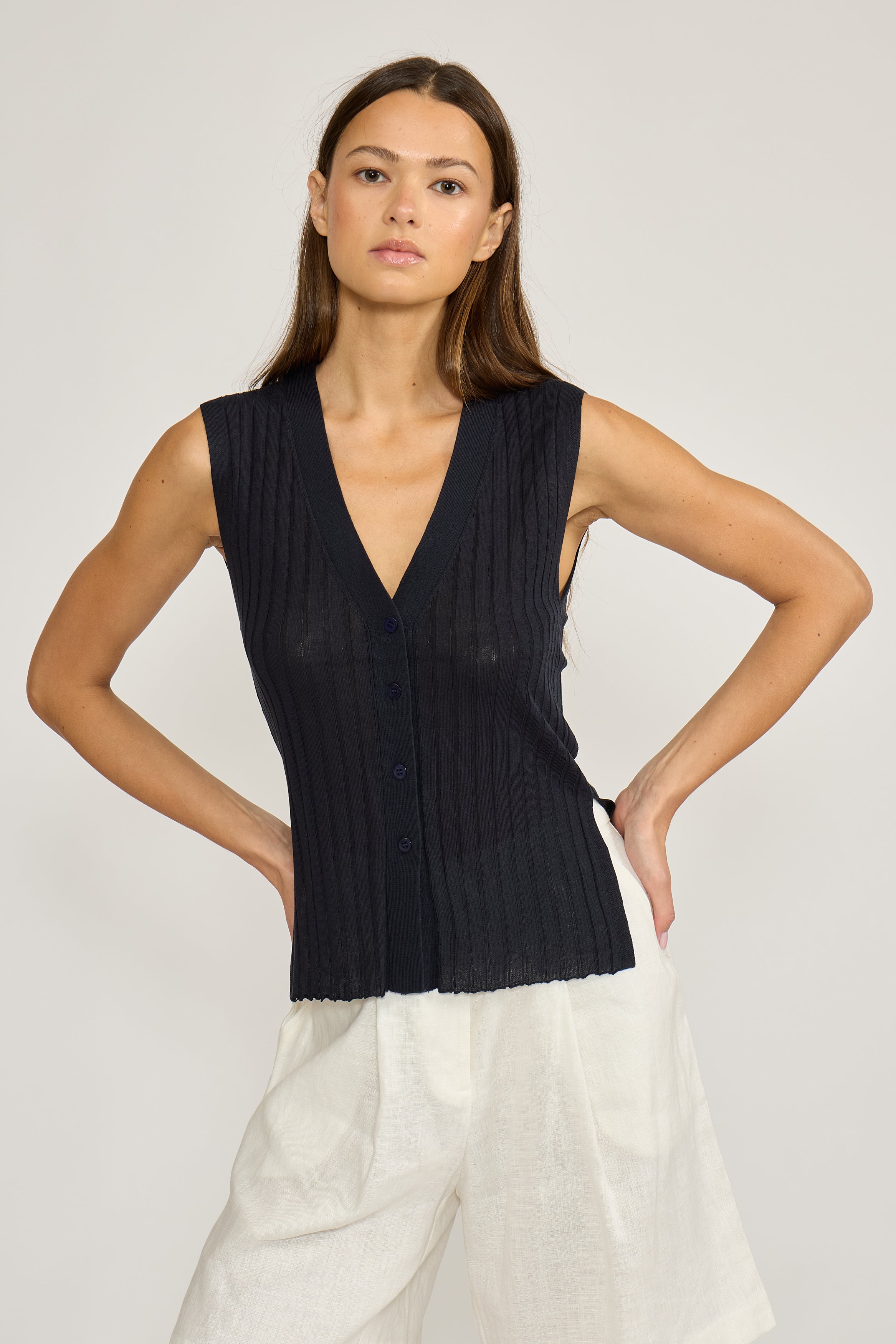 Lucy Paris-Kelly Knit Top-Navy
