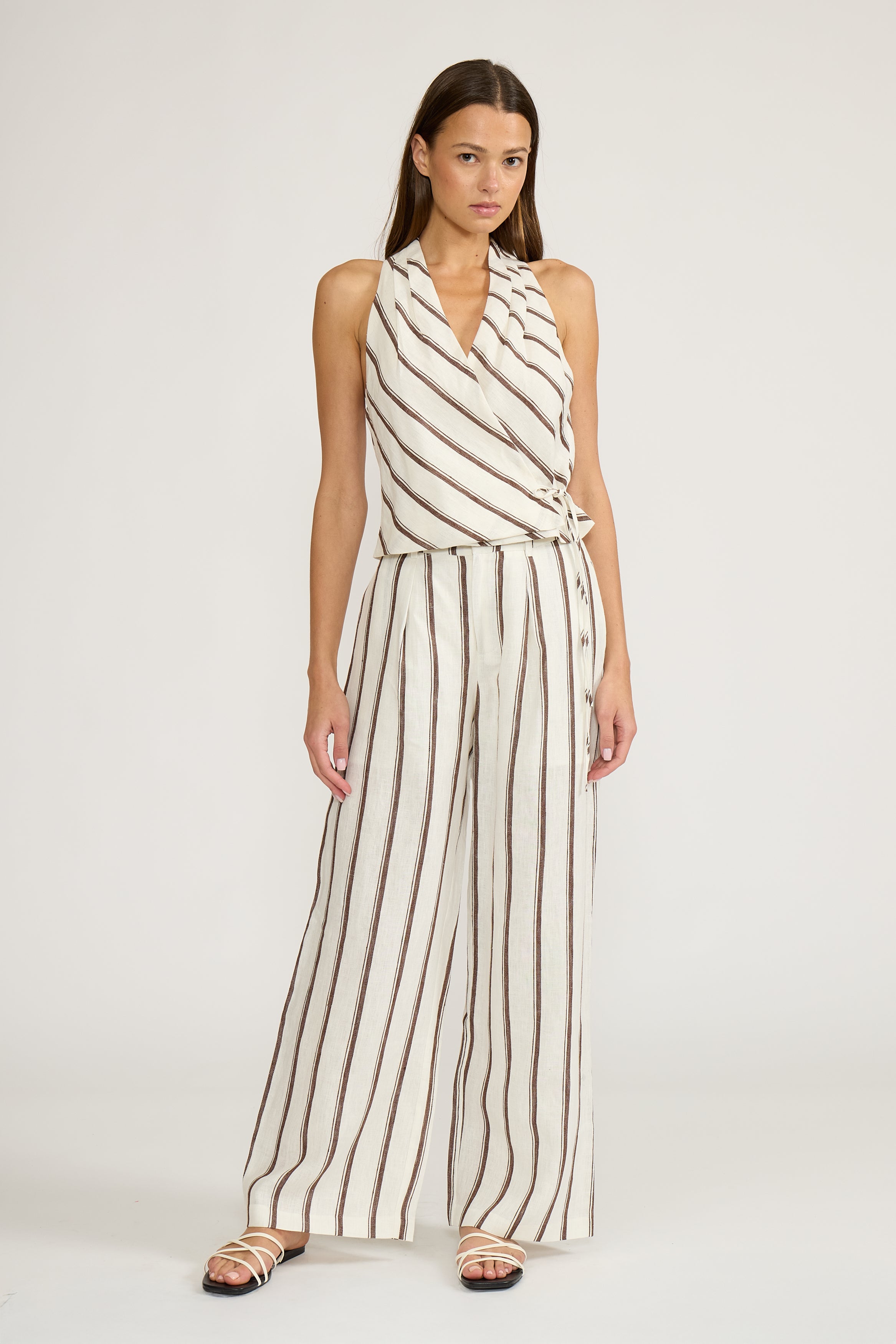 Lucy Paris-Lola Wrapover Top - White Brown