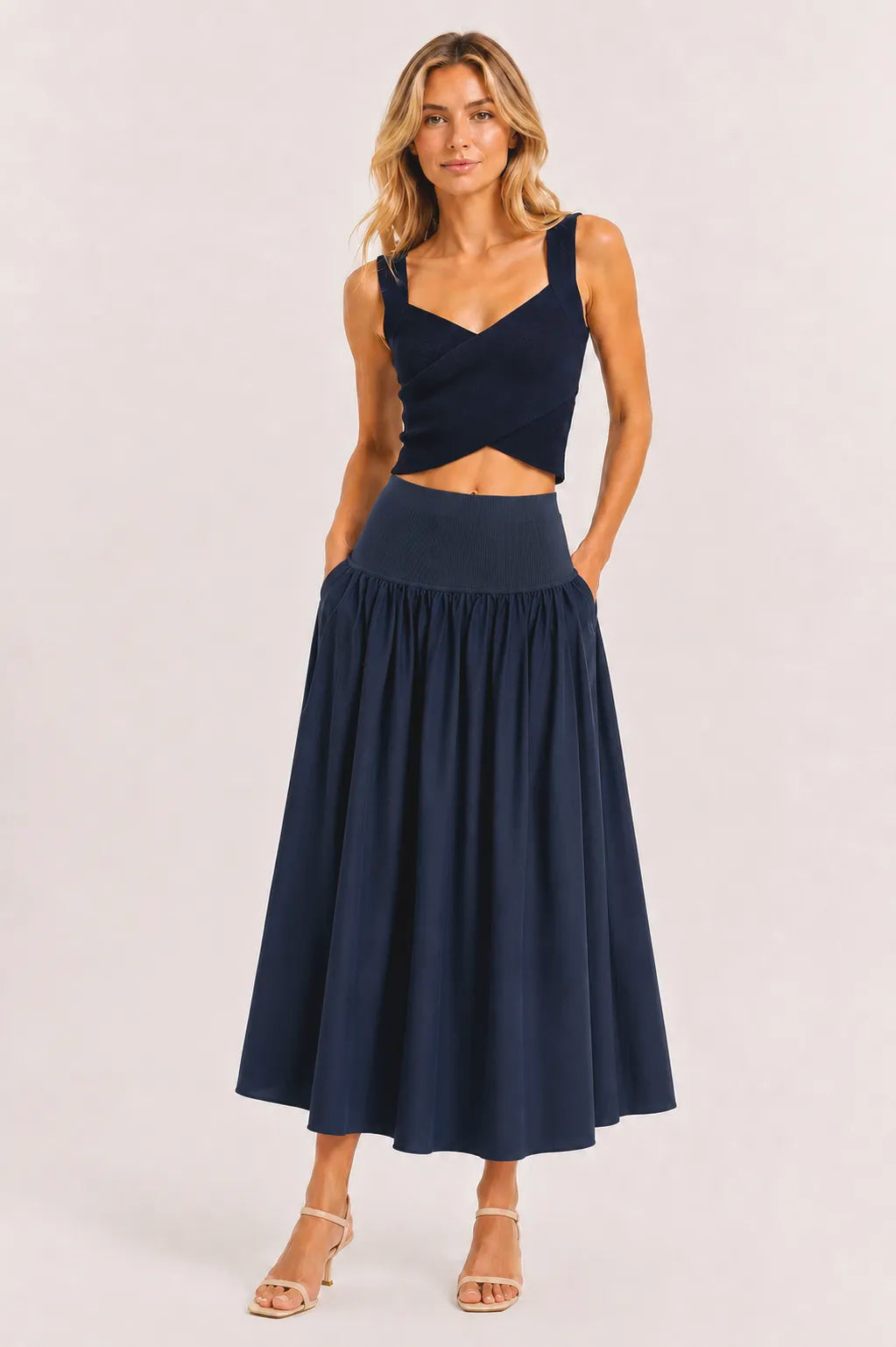 Lucy Paris-Selene Mixed Skirt-Navy