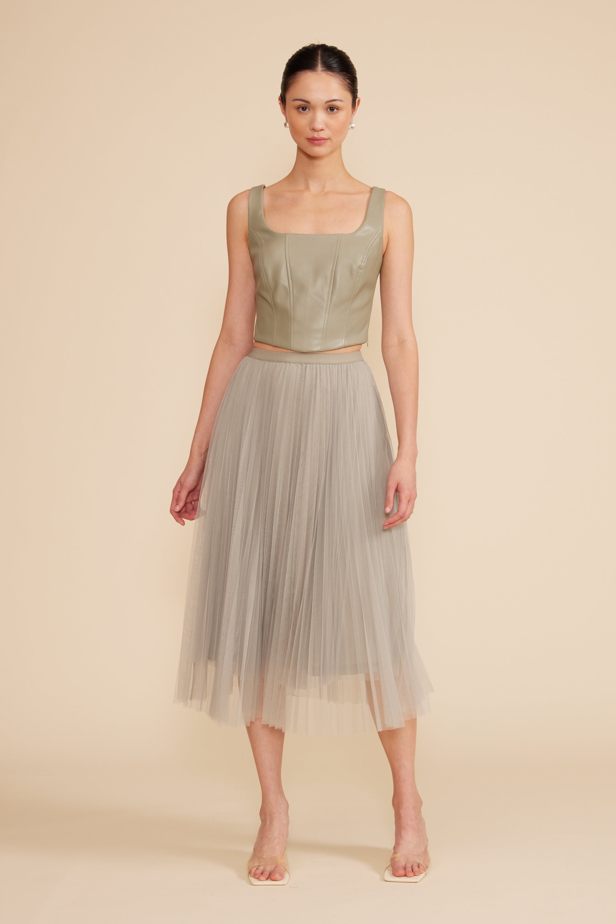 Lucy Paris- Sharlene Pleated Tulle Skirt - Sage