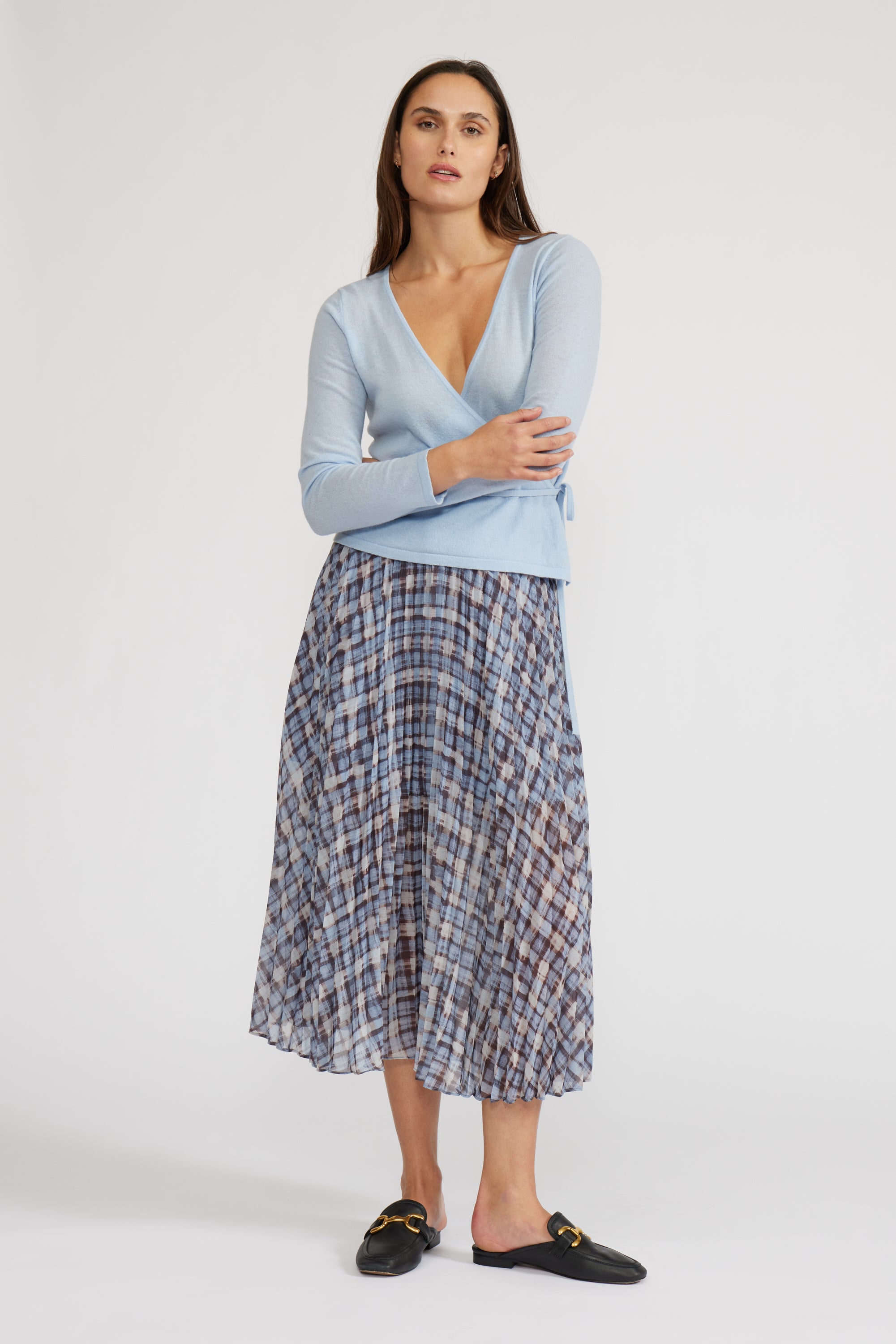 Lucy Paris- Talia Pleated Midi Skirt - Blue Plaid