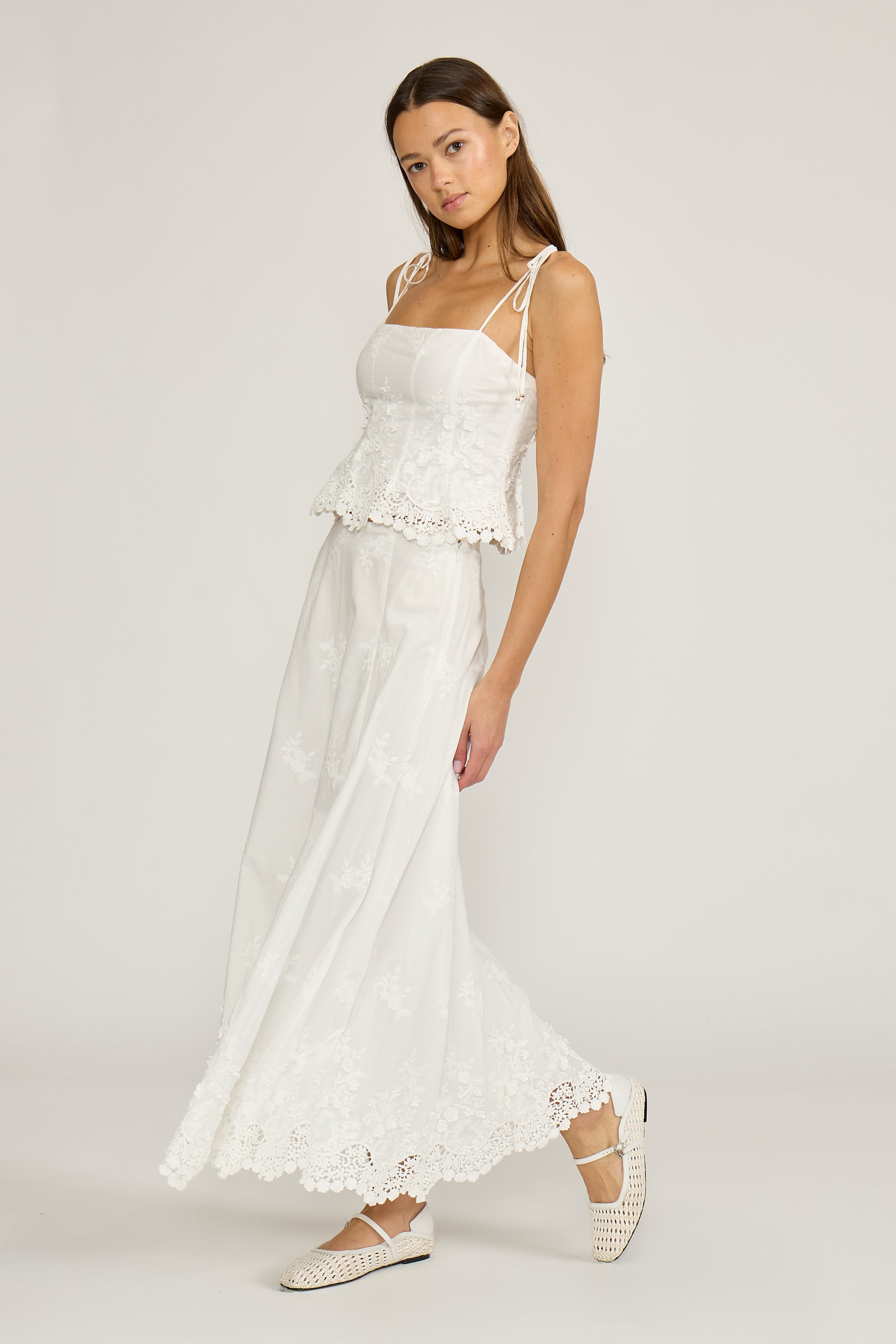 Lucy Paris-Jolene Eyelet Skirt - White
