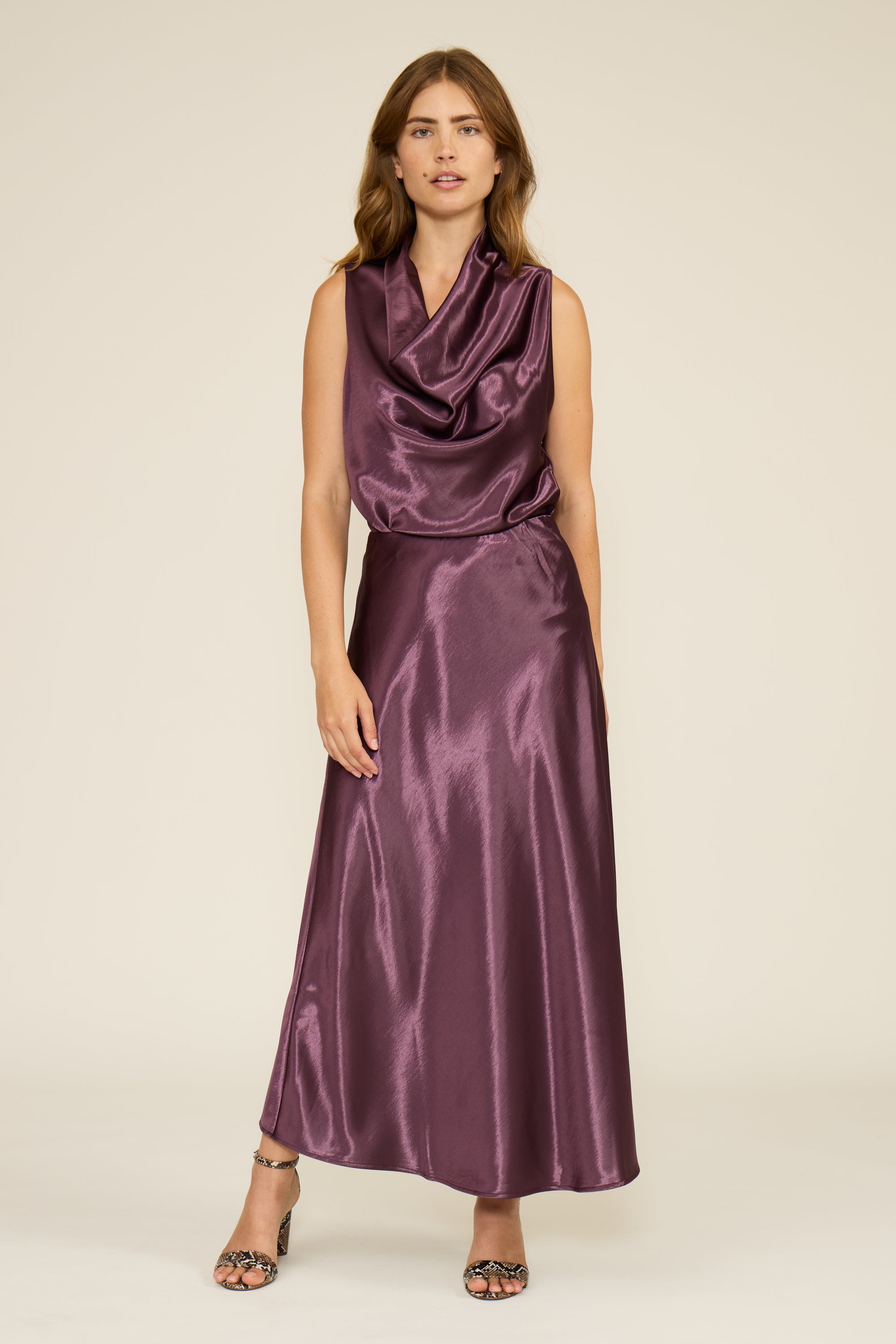 Lucy Paris - Barbara Satin Skirt - Plum