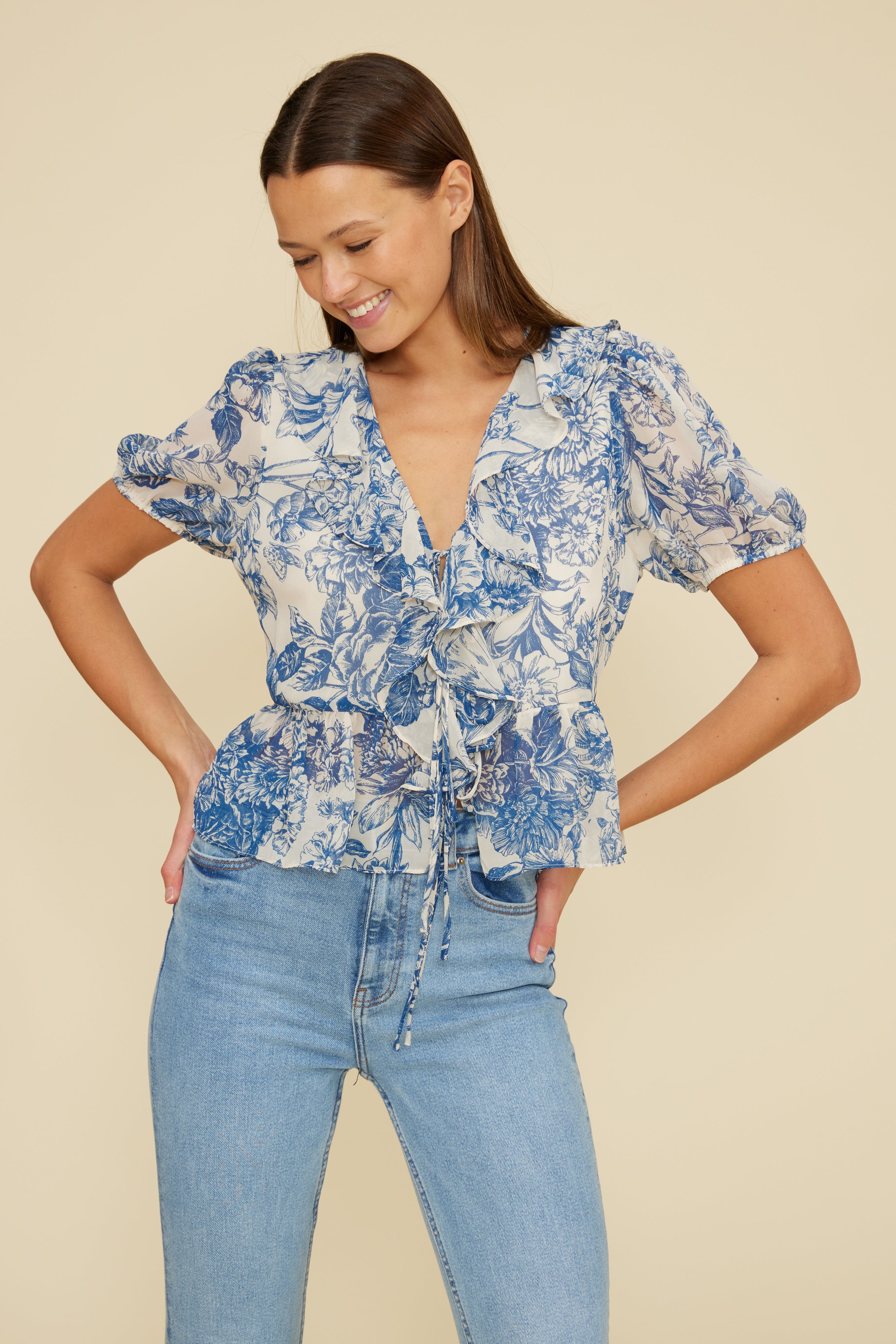 Lucy Paris - Bee Ruffle Top - Blue