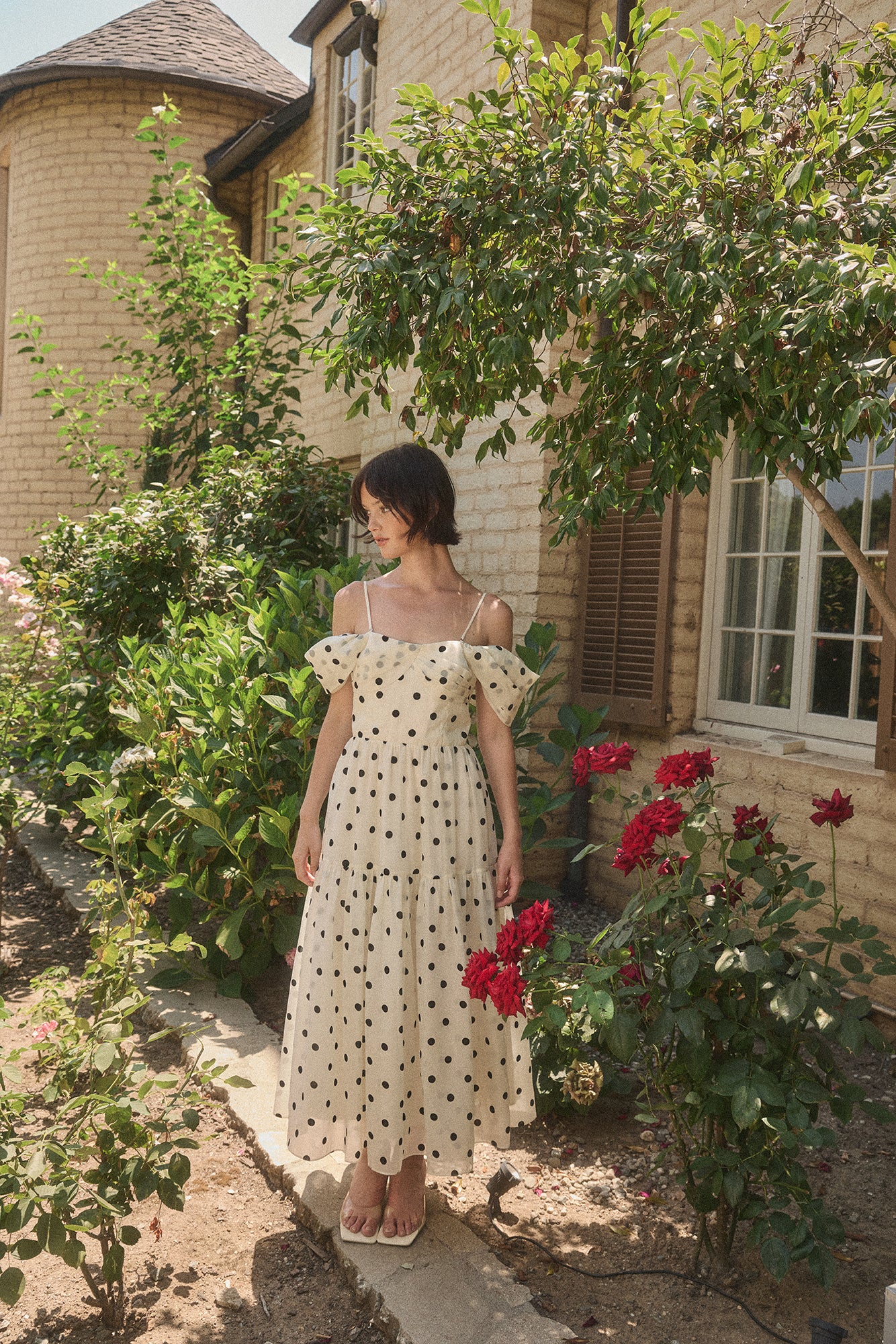 Lucy Paris - Catarina Off Shoulder Dress - Cream Black Lucy Paris - Catarina Off Shoulder Dress - Cream Black