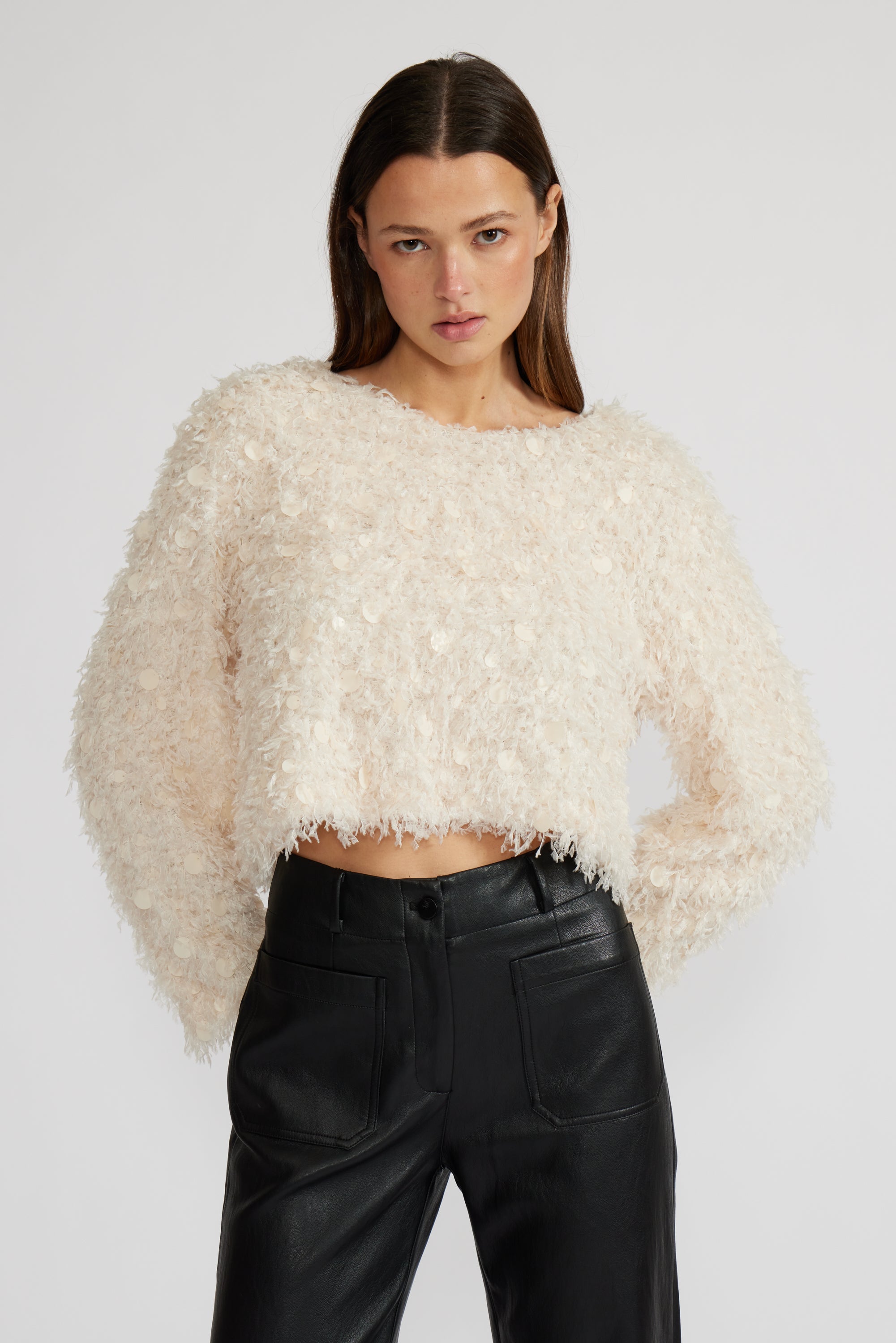 Lucy Paris - Erna Fuzzy Sweater Top - Cream