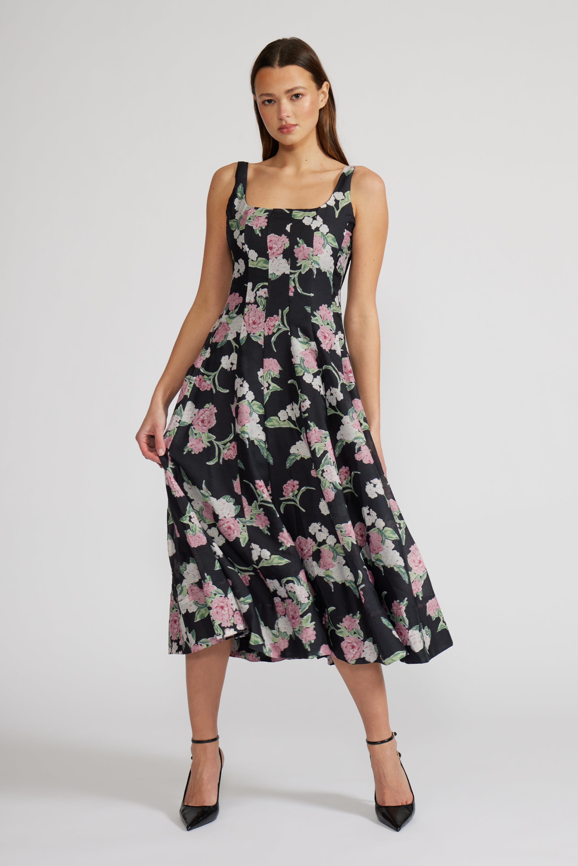 Lucy Paris - India Midi Dress - Black Floral