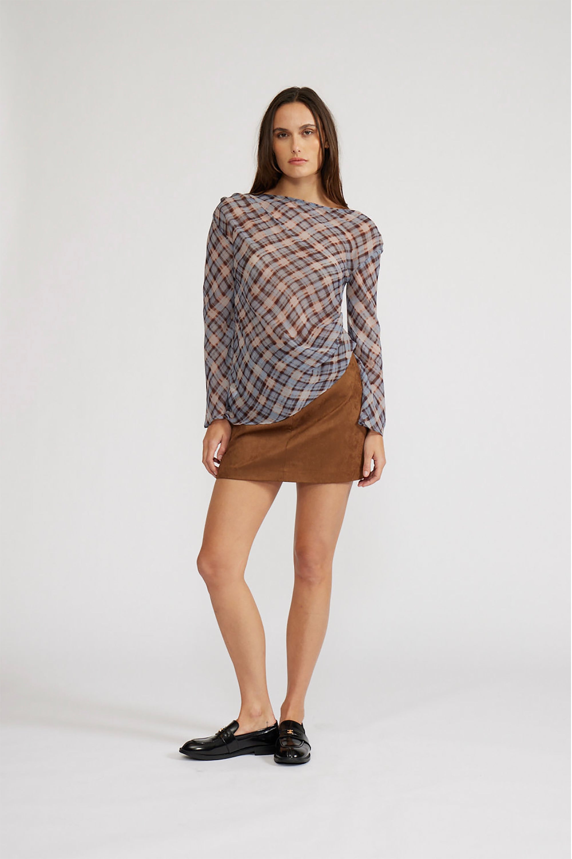 Lucy Paris - Joshua Gathered Top - Blue Plaid