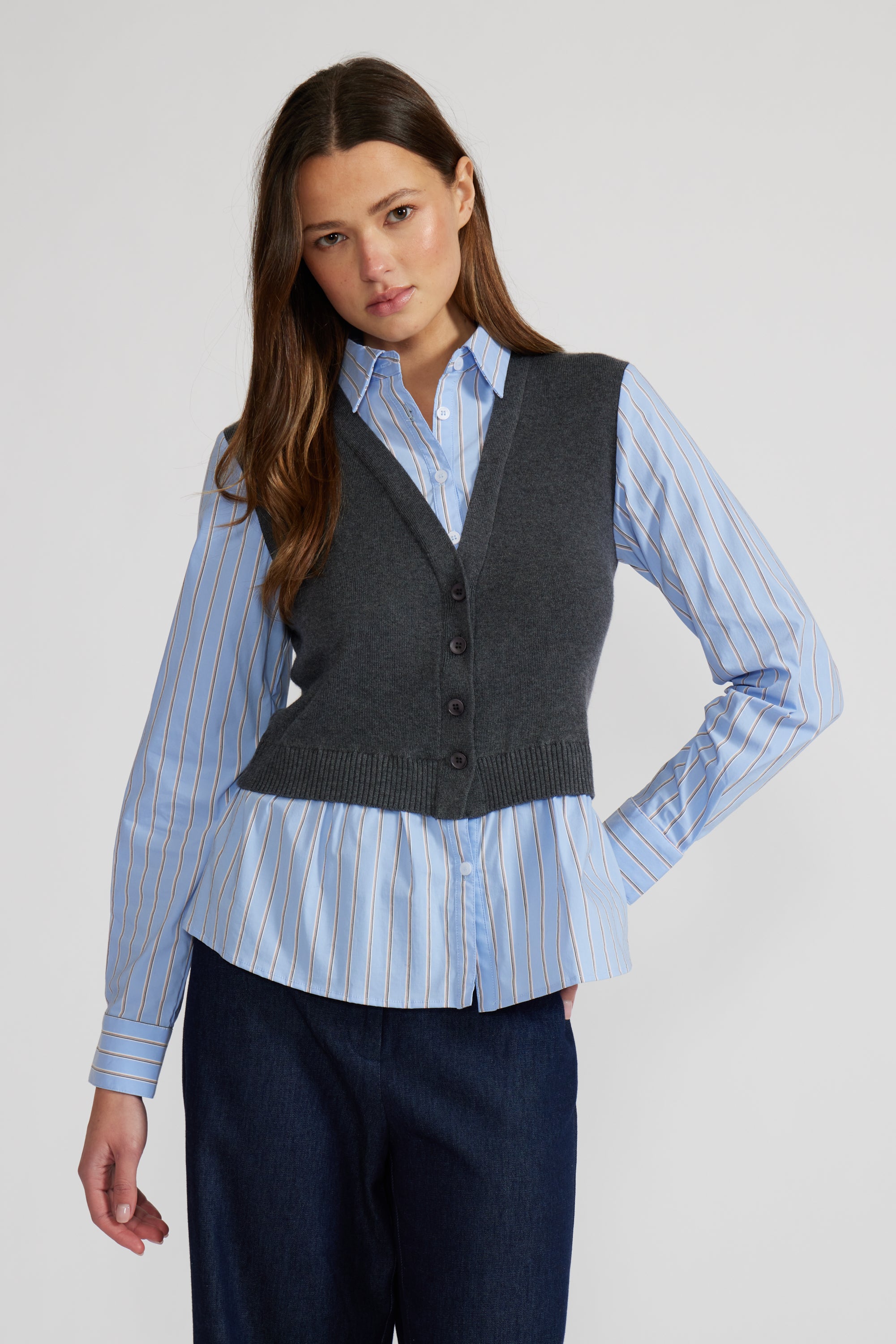 Lucy Paris - Matty Mixed Media Top - Blue Stripe