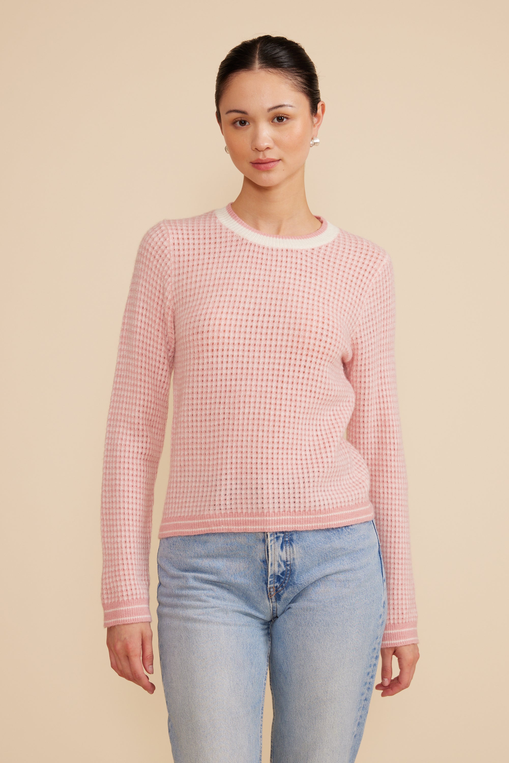 ★2022SS新作★ROMANTIC CROWN★STRIPE BALLOON KNIT TOP Lucy Paris - Teya Knit Top - Light Pink