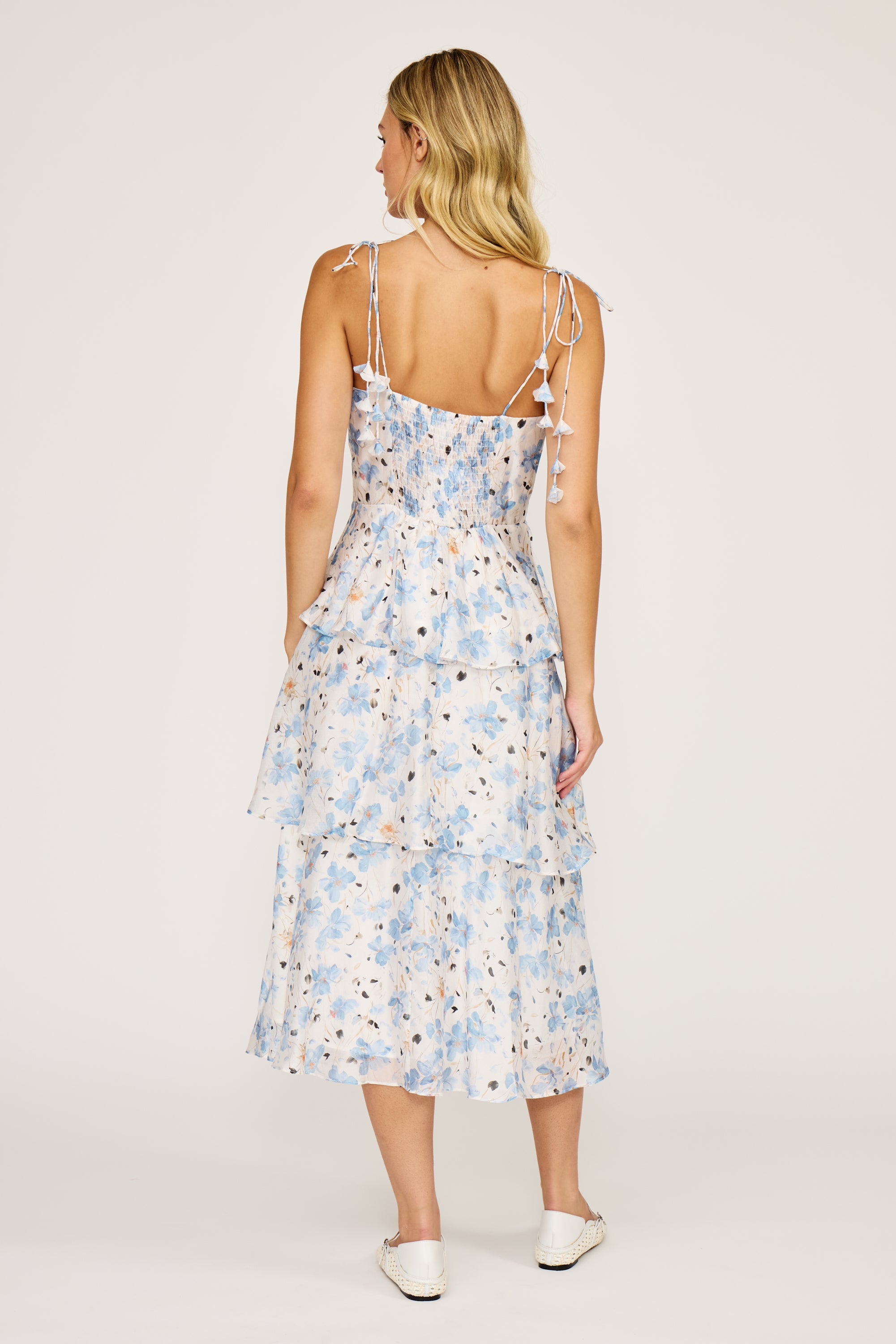 Maizie Tiered Dress - White Blue